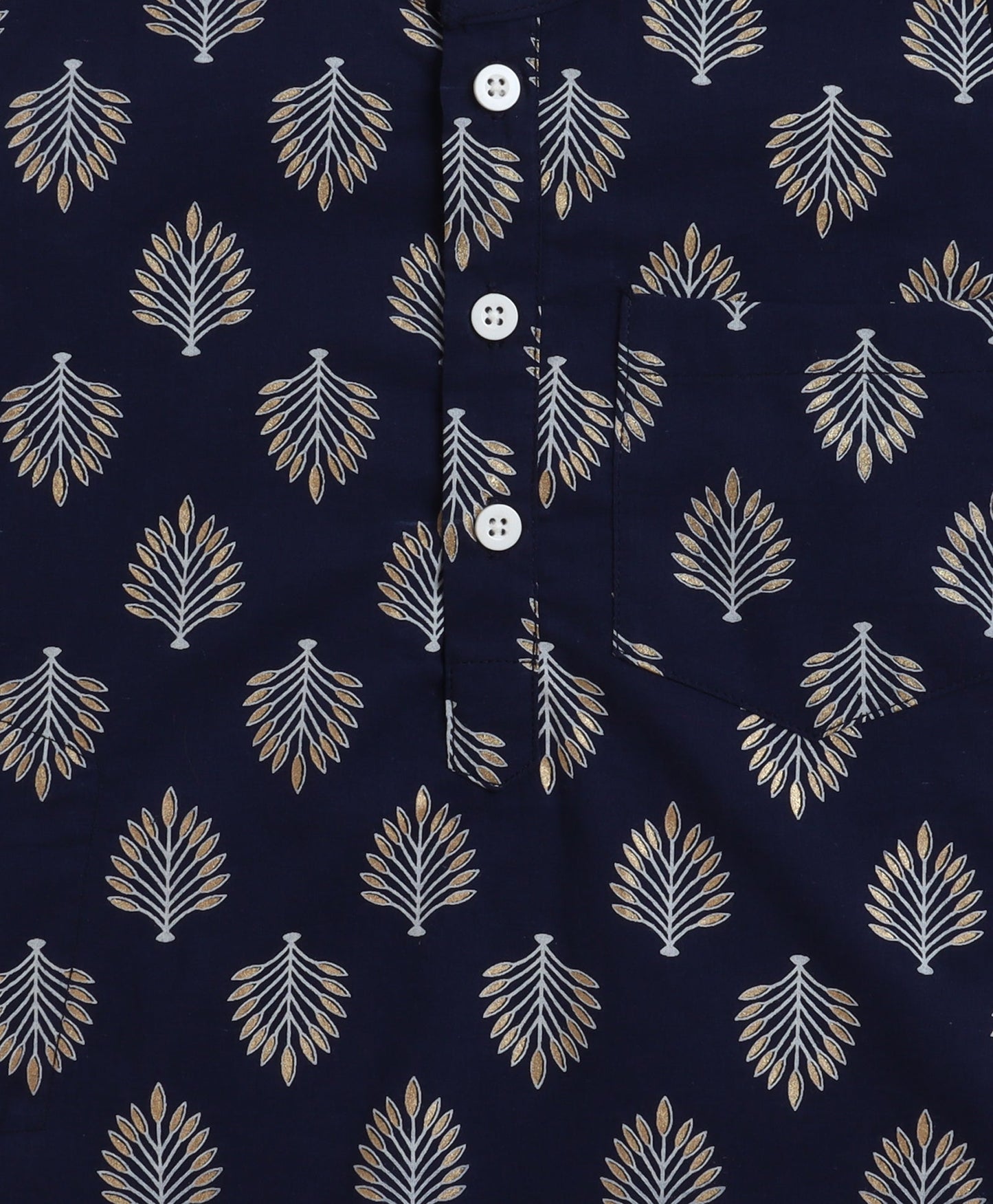 The Magic Wand Cambric Cotton woven Full Sleeves Printed Kurta Pyjama With Modi Jacket -Navy Blue