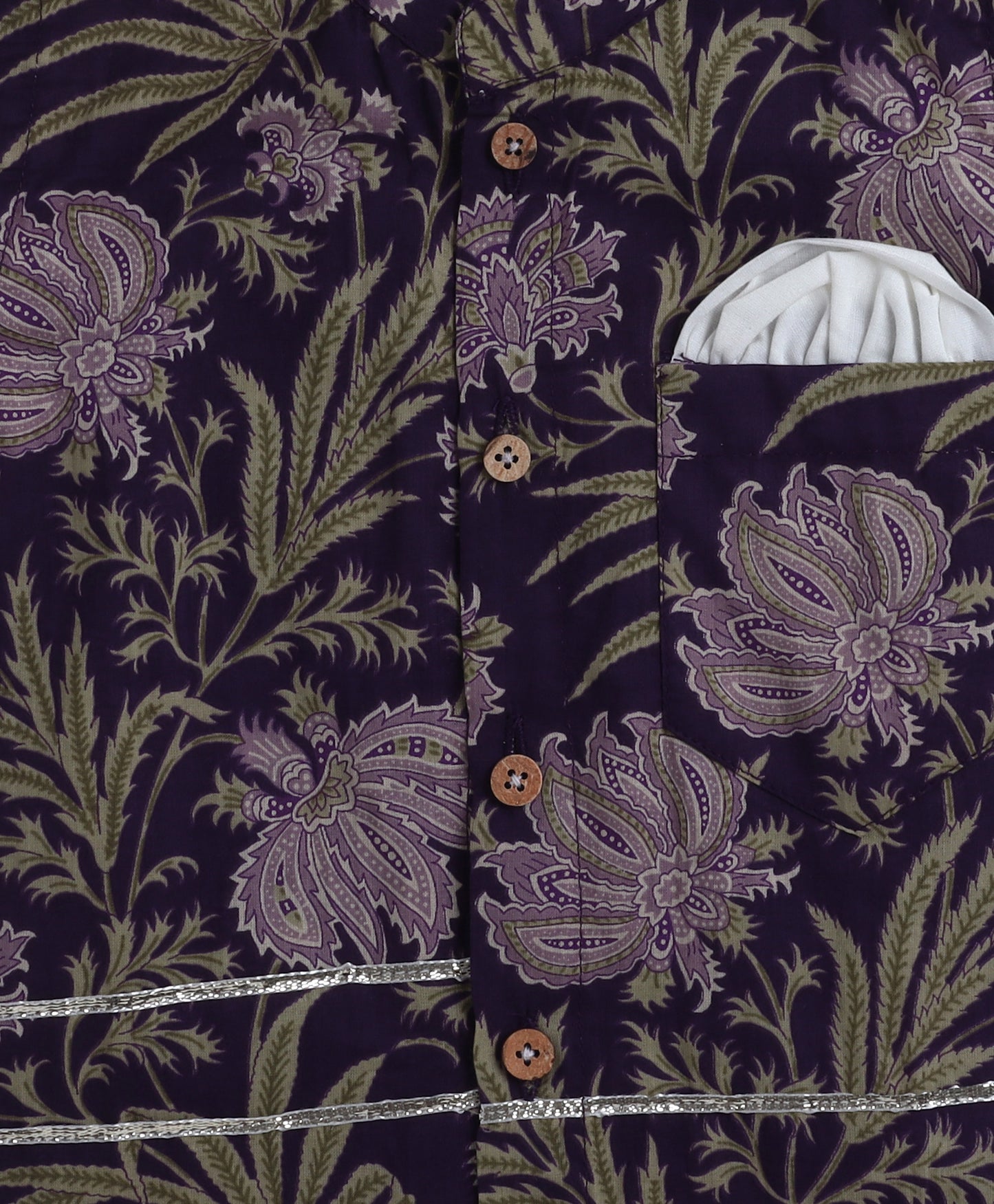 The Magic Wand Cambric Cotton Full Sleeves Bandhani Printed Kurta Pyjama With Lace Modi Jacket- Purple