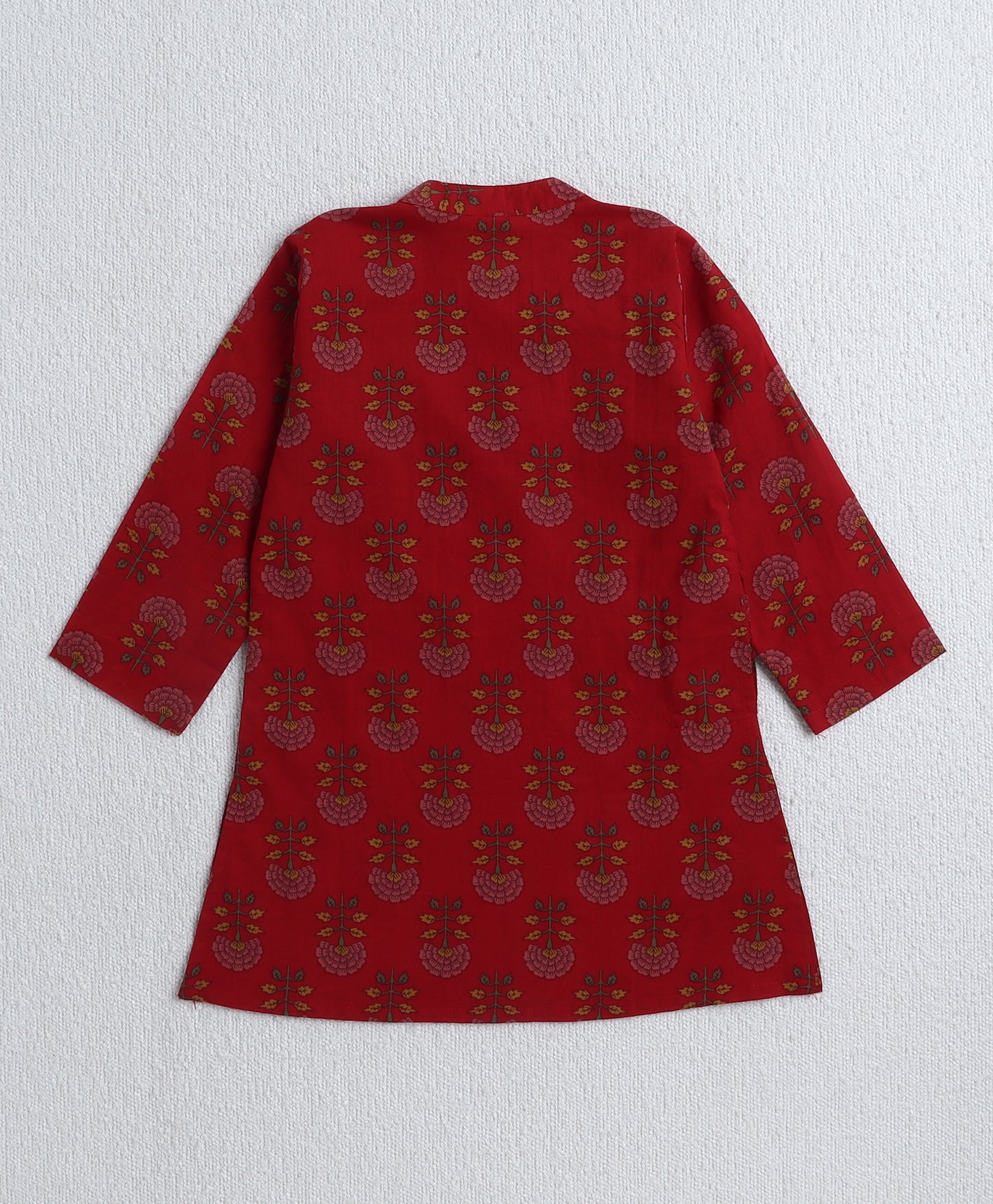 The Magic Wand Cambric Cotton Full Sleeves Floral Printed Kurta Pyjama With Lace Modi Jacket- Maroon