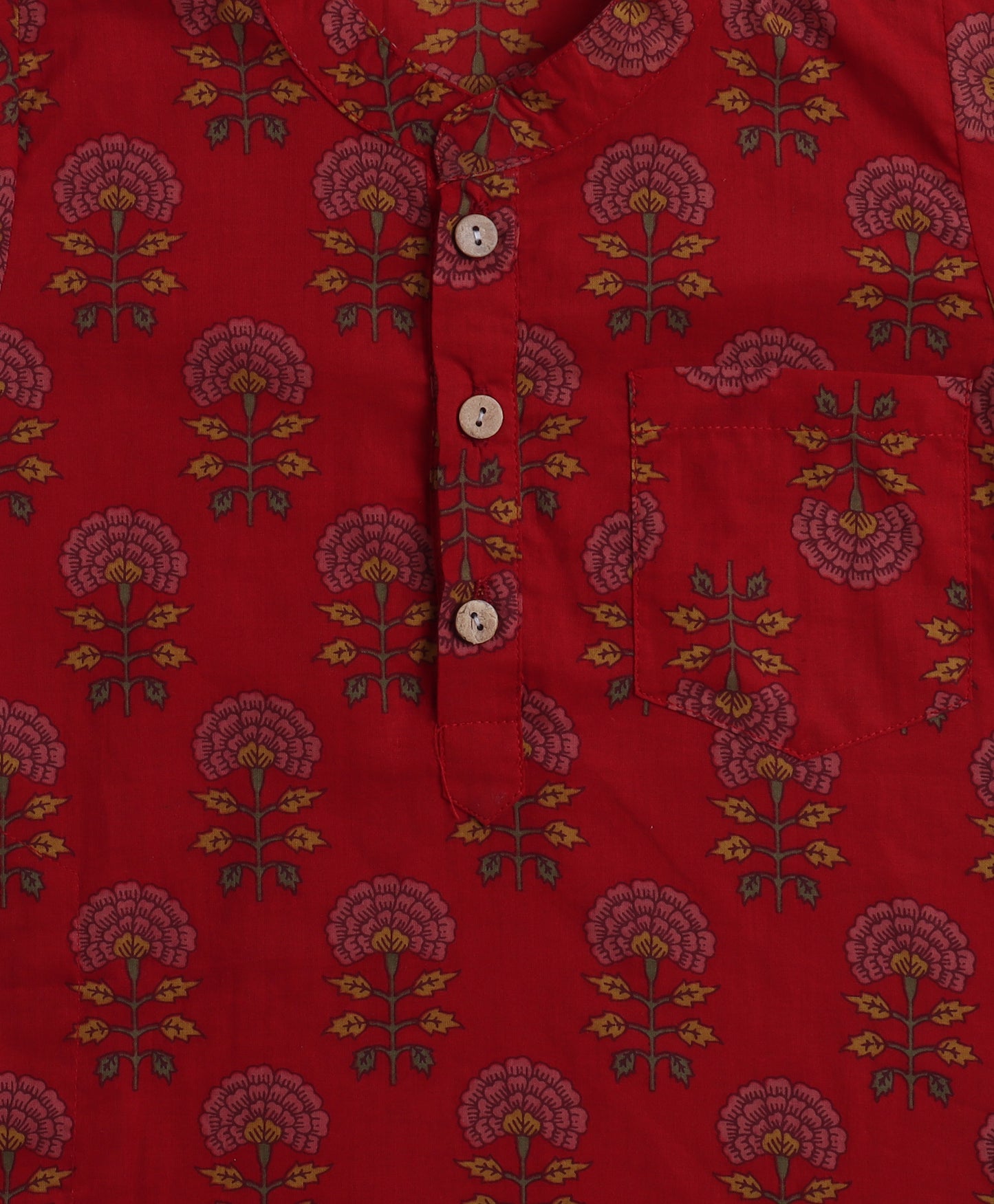 The Magic Wand Cambric Cotton Full Sleeves Floral Printed Kurta Pyjama With Lace Modi Jacket- Maroon