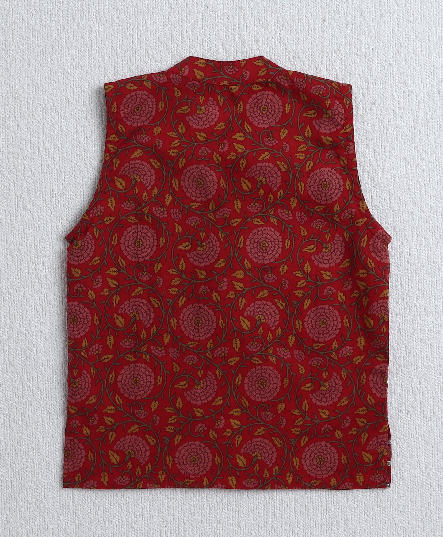 The Magic Wand Cambric Cotton Full Sleeves Floral Printed Kurta Pyjama With Lace Modi Jacket- Maroon