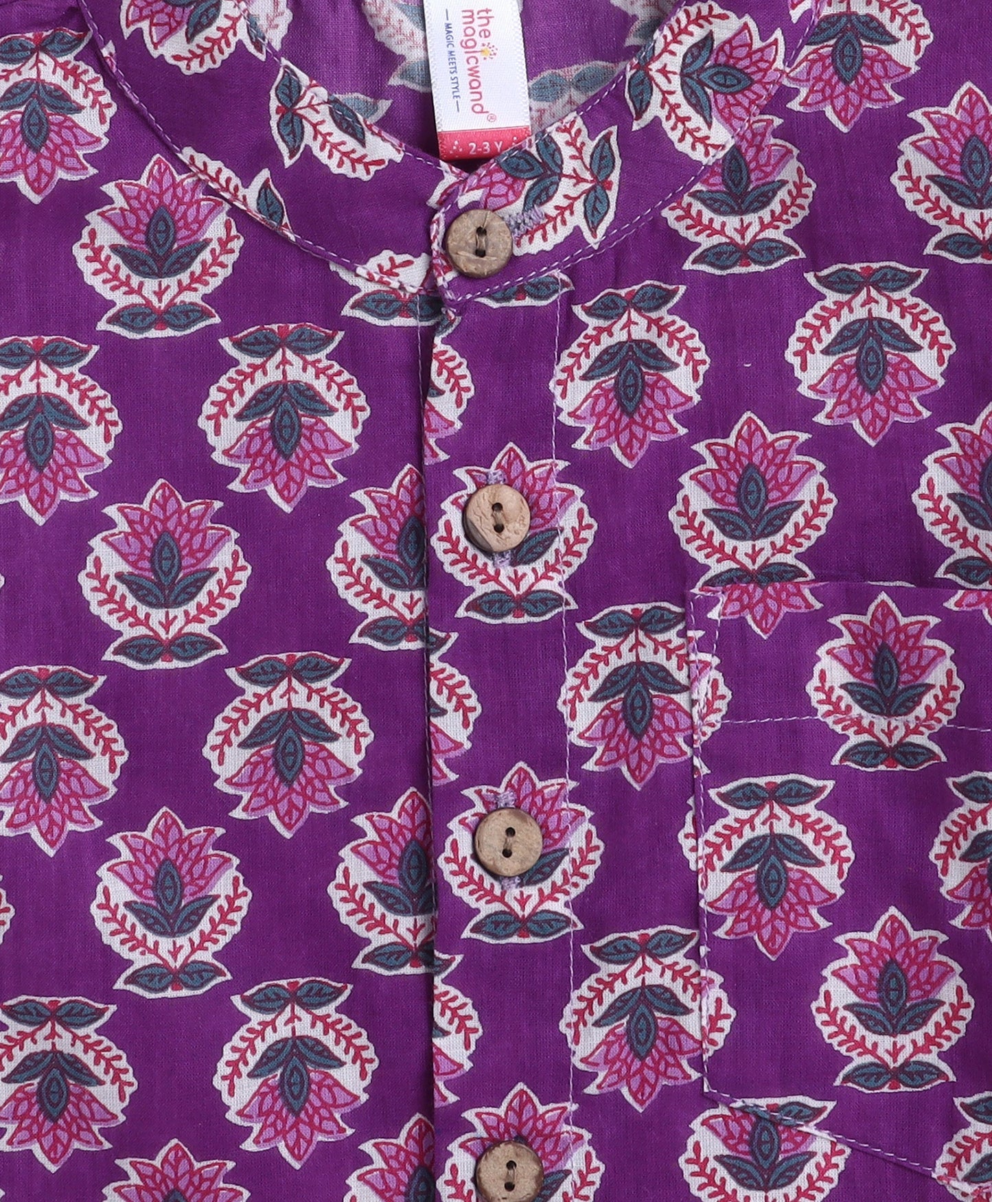 The Magic Wand Cotton Woven Full Sleeves AII Over Printed Short Kurta- Purple