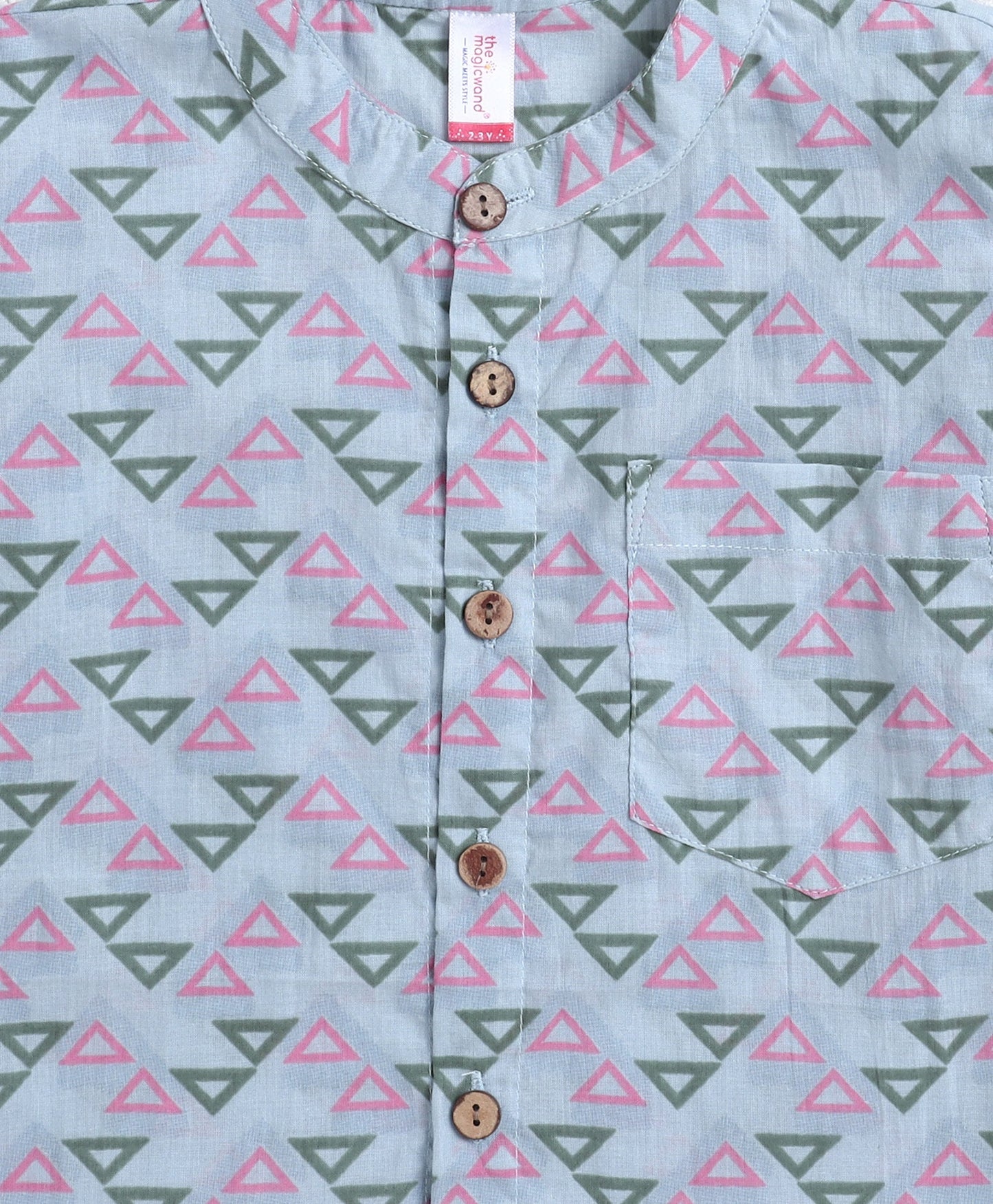 The Magic Wand Cotton Woven Full Sleeves AII Over Printed Short Kurta- Grey