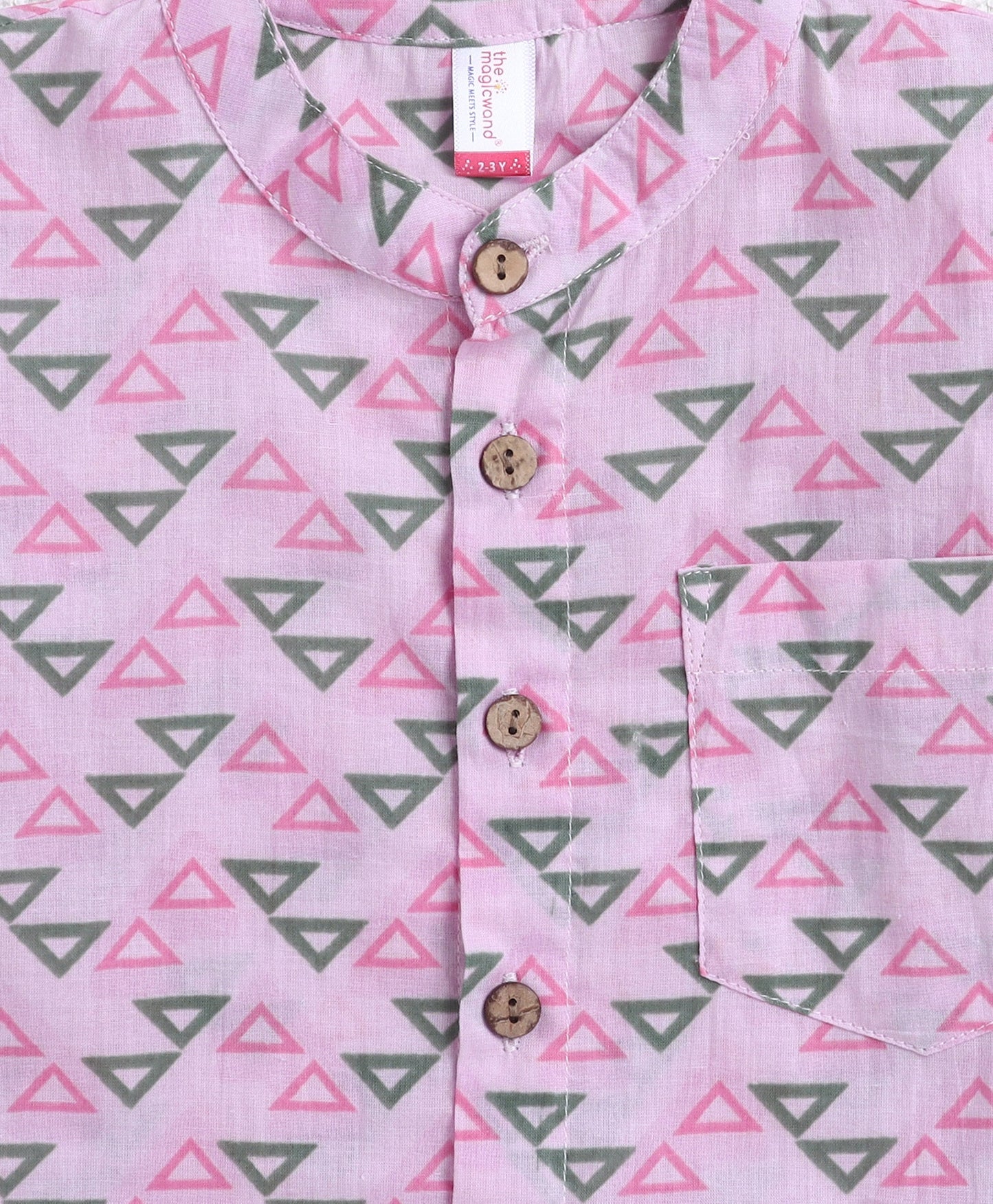 The Magic Wand Cotton Woven Full Sleeves AII Over Printed Short Kurta- Pink