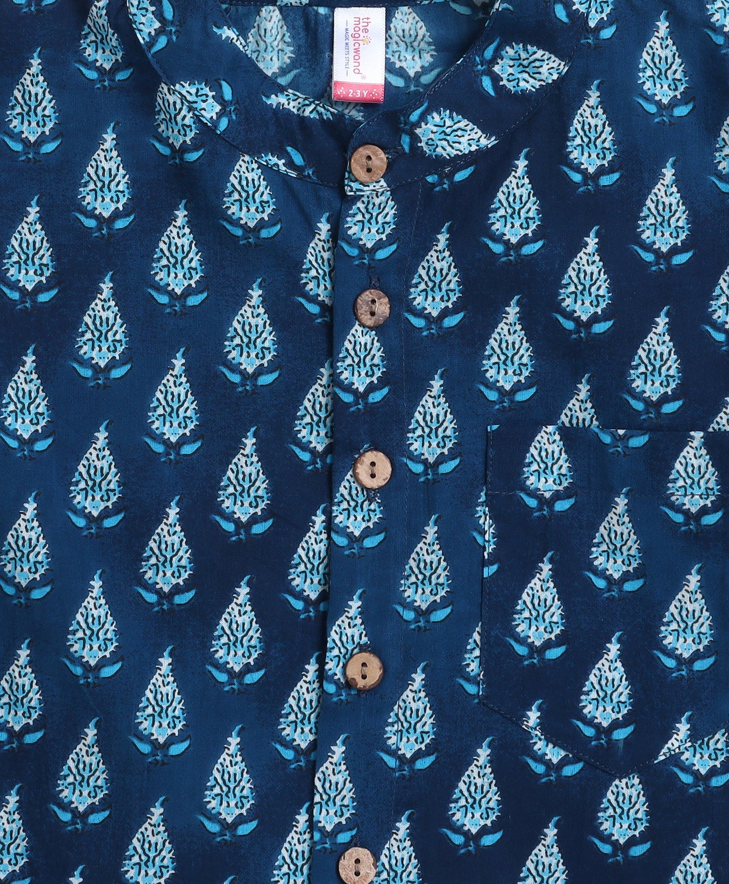 Cotton Woven Full Sleeves AII Over Printed Short Kurta- Navy Blue
