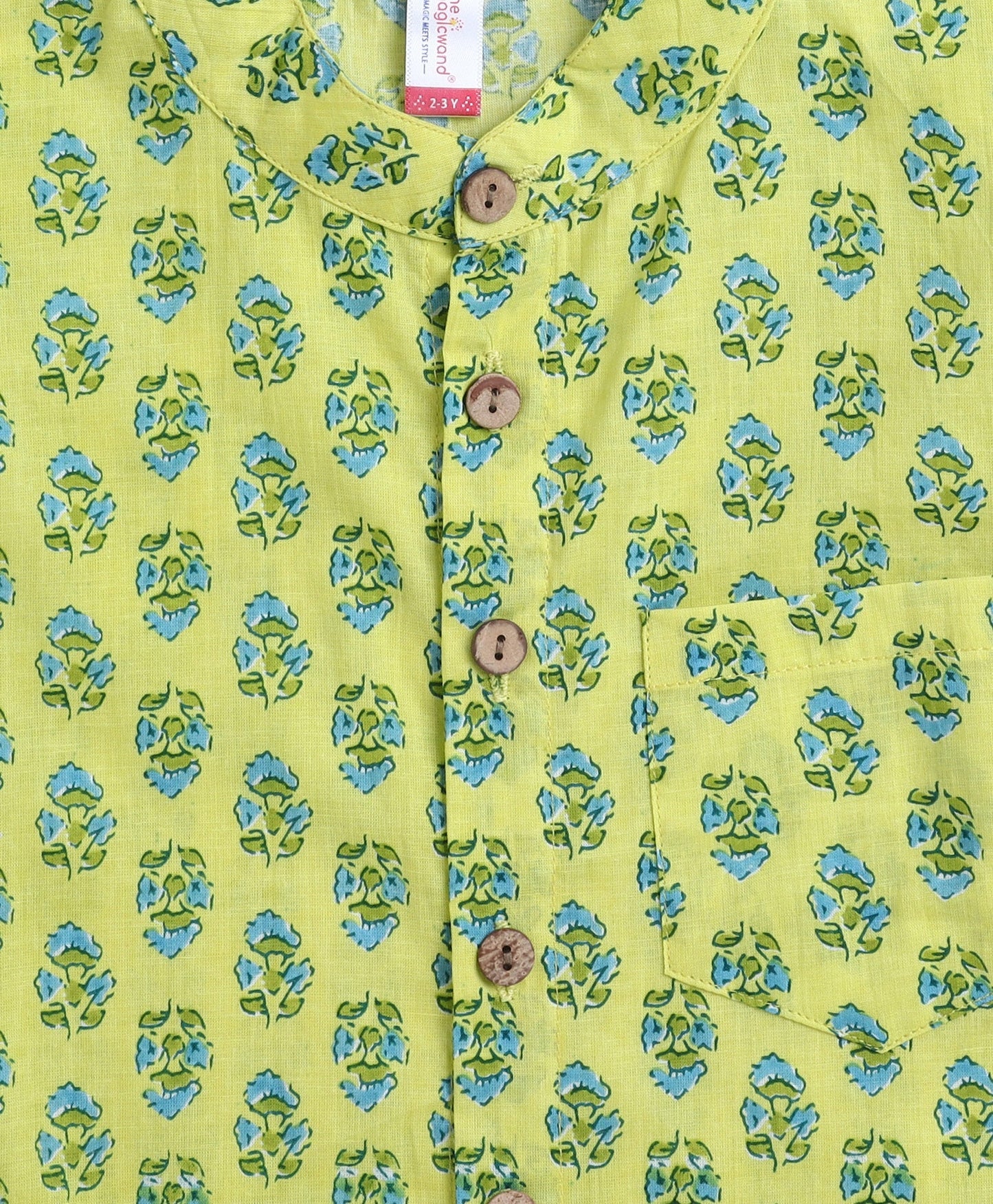 The Magic Wand Cotton Woven Full Sleeves AII Over Printed Short Kurta- Green