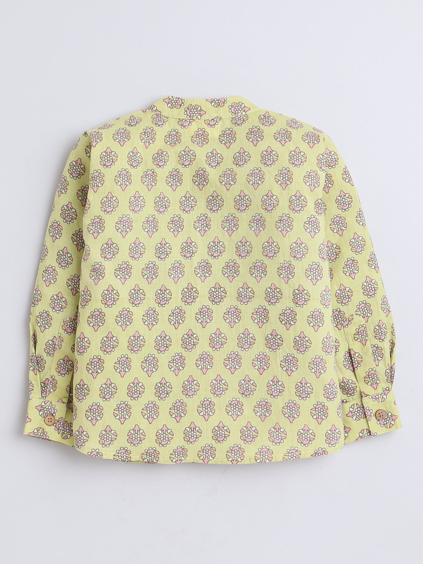 Full Sleeves Floral Printed Chinese Collar Casual Shirt For Boys-Yellow