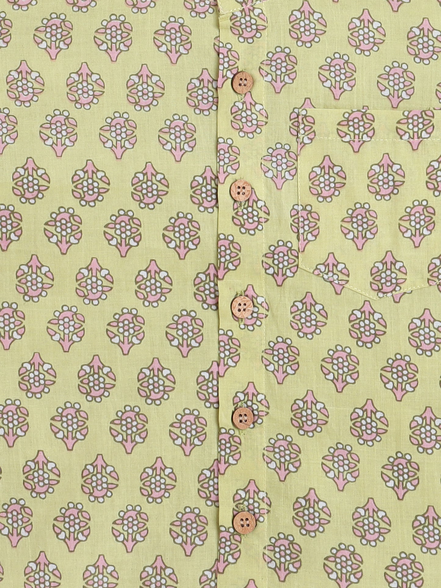 Floral Printed Cotton Full Sleeves Chinese Collar Casual Shirt For Boys - Yellow