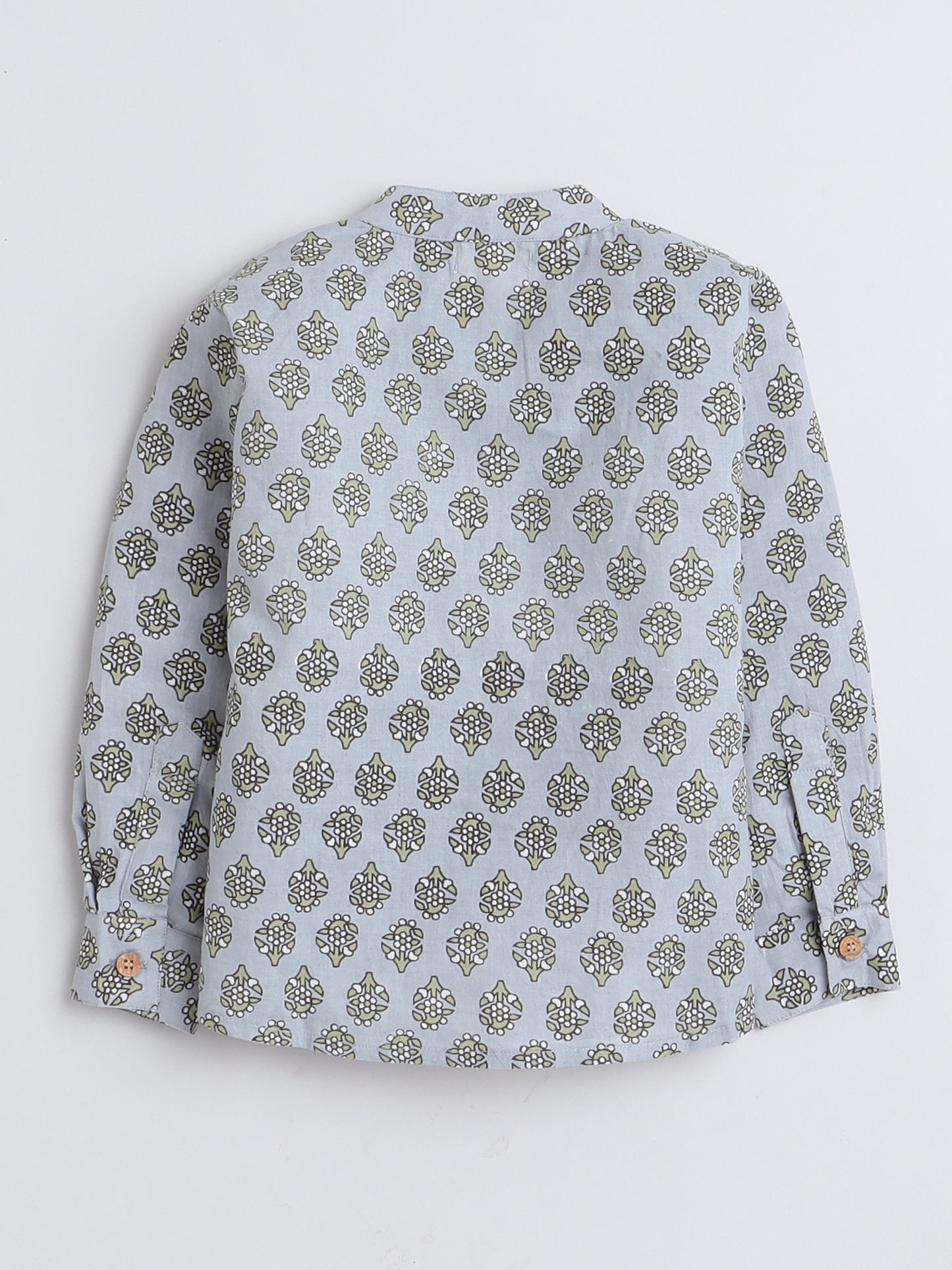 Full Sleeves Floral Printed Chinese Collar Casual Shirt For Boys-Grey