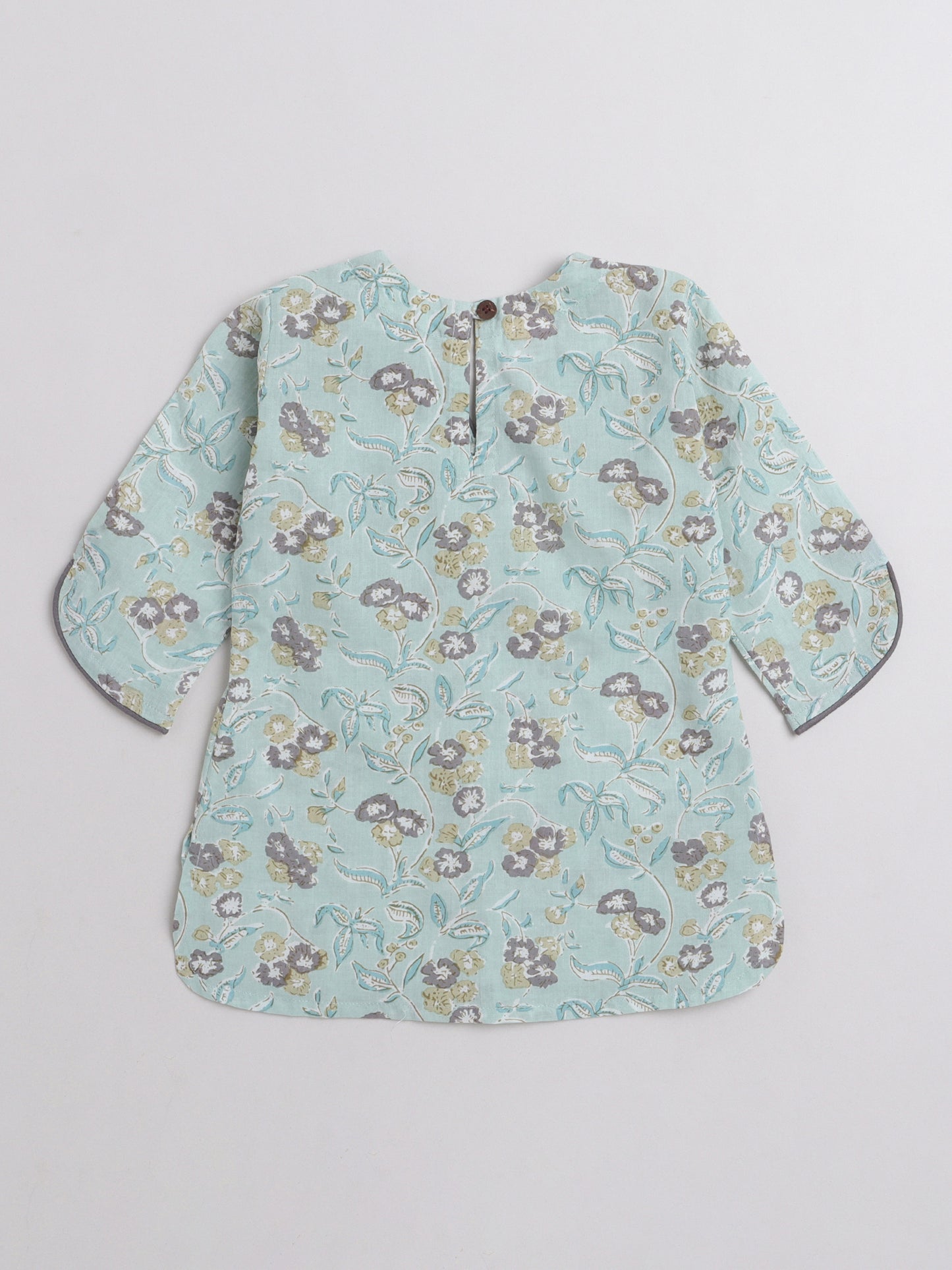 3/4th Sleeves Floral Printed Top With Printed Bottom Loungewear Set For Girls Mint
