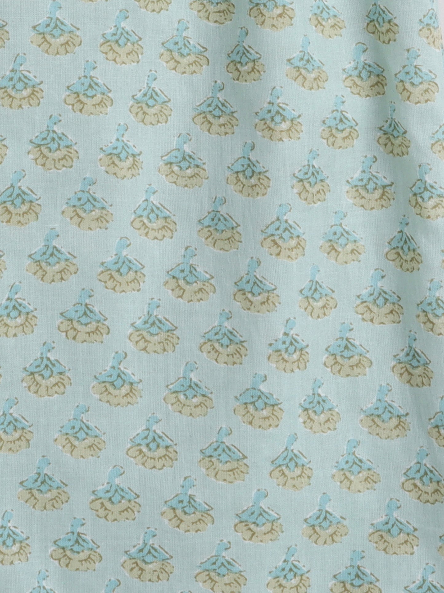3/4th Sleeves Floral Printed Top With Printed Bottom Loungewear Set For Girls Mint