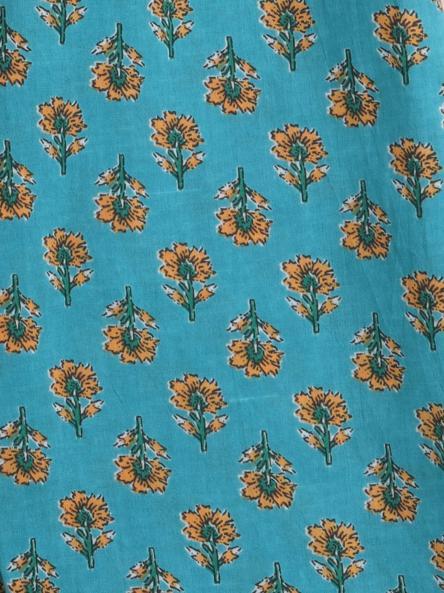 Floral Printed Cotton 3/4th Sleeves Top With Printed Bottom Loungewear Set For Girls- Blue