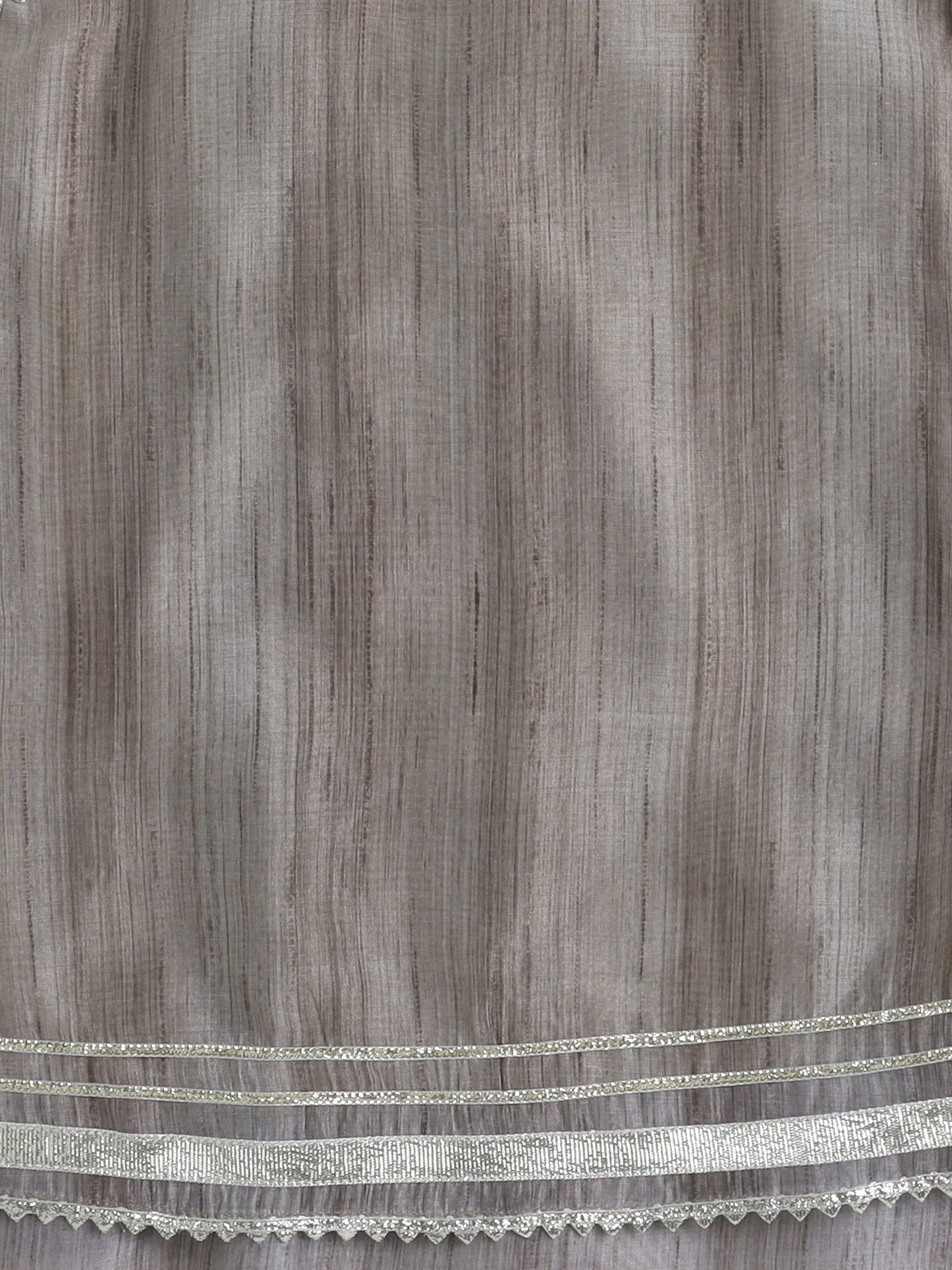 Chanderi Sleeveless Striped Lace Embellished Kurta & Salwar Set - Grey