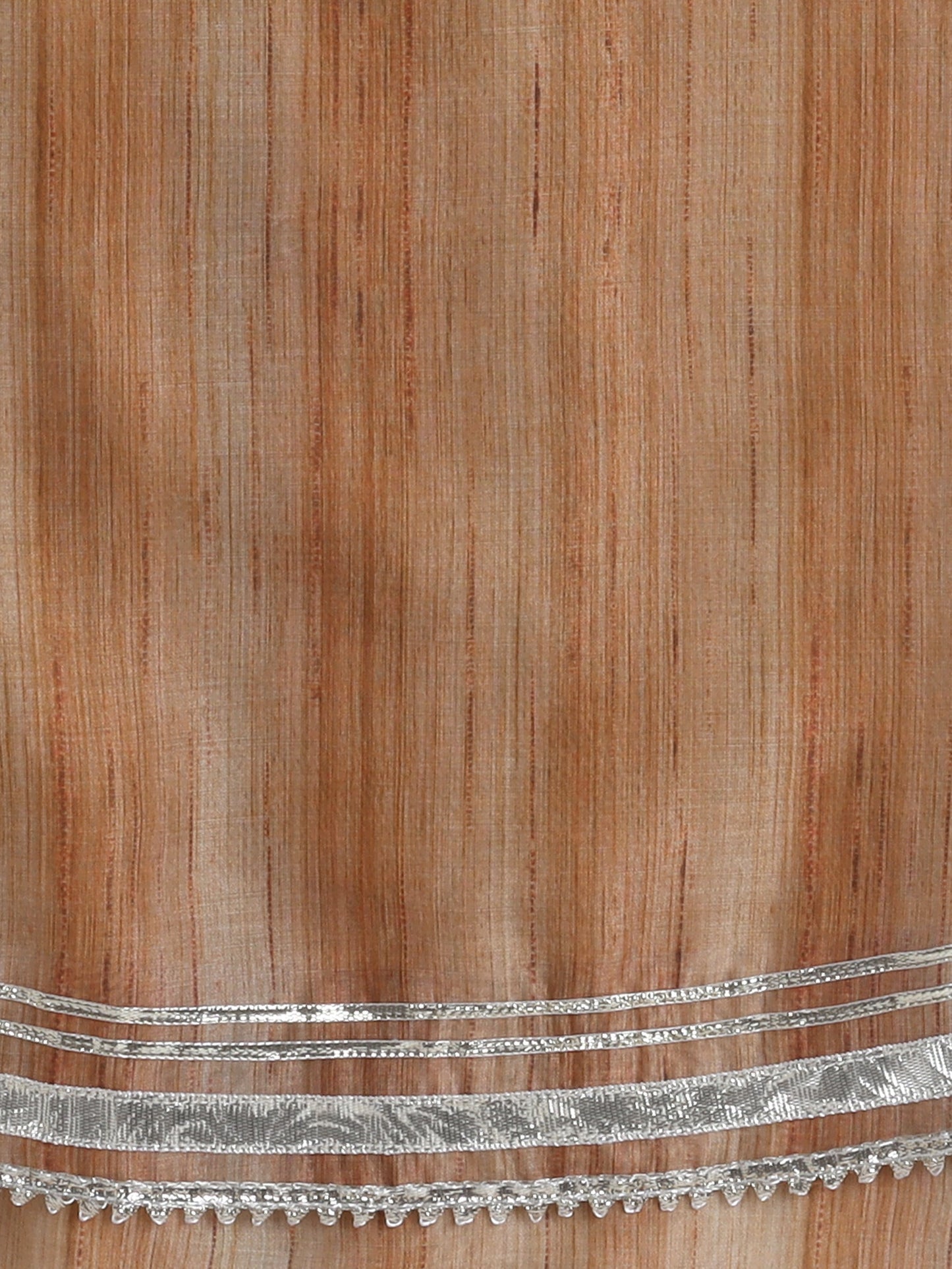 Chanderi Sleeveless Striped Lace Embellished Kurta & Salwar Set - Brown