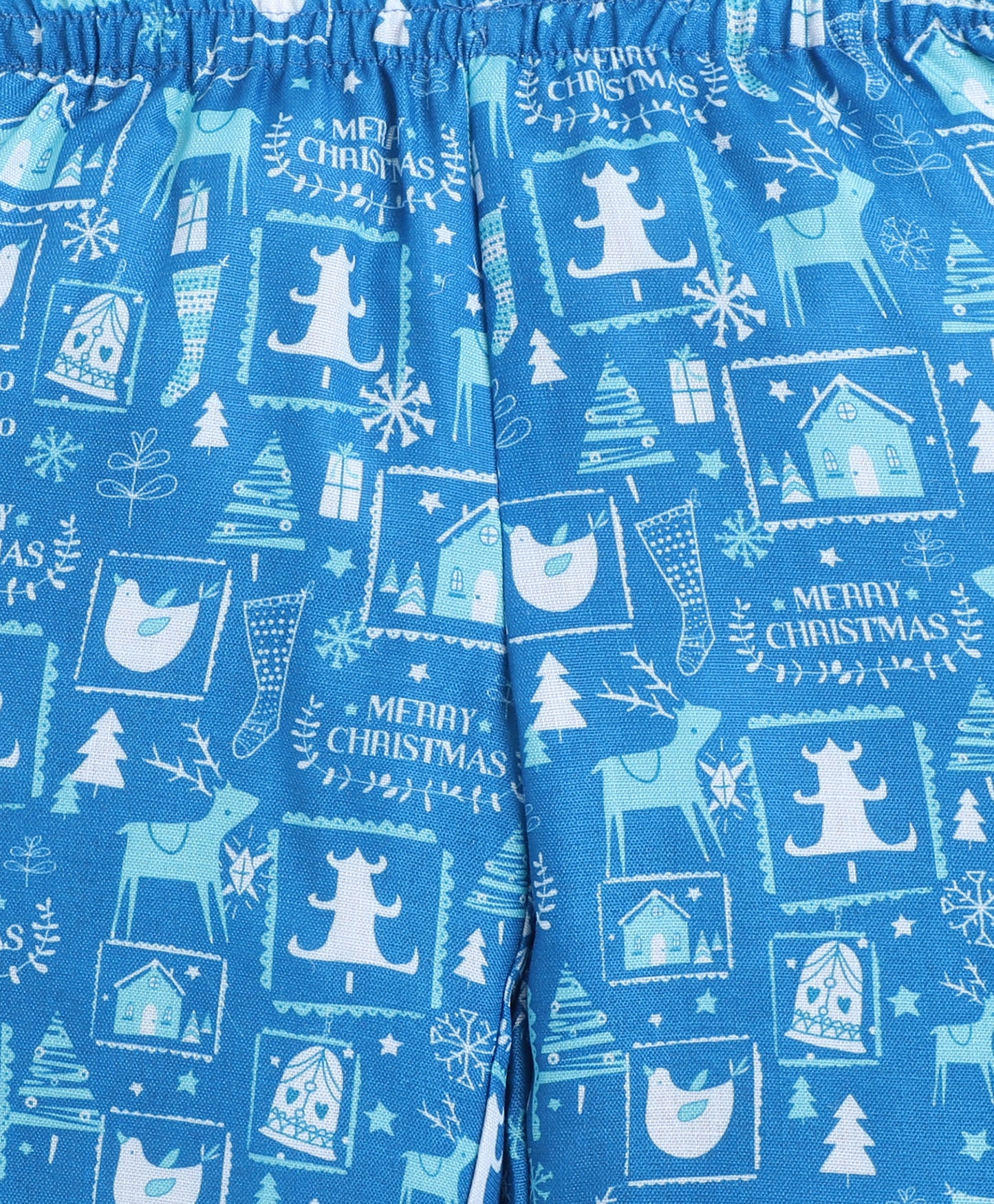 The Magic Wand Christmas Theme Woven Full Sleeves Printed Coordinating Night Suit Set-Blue