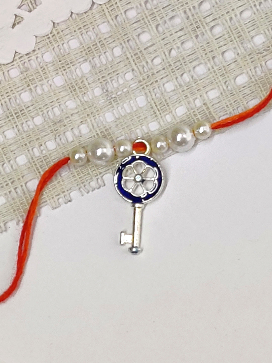 The Magic Wand Key Charm Rakhi With Pearls - Navy Blue