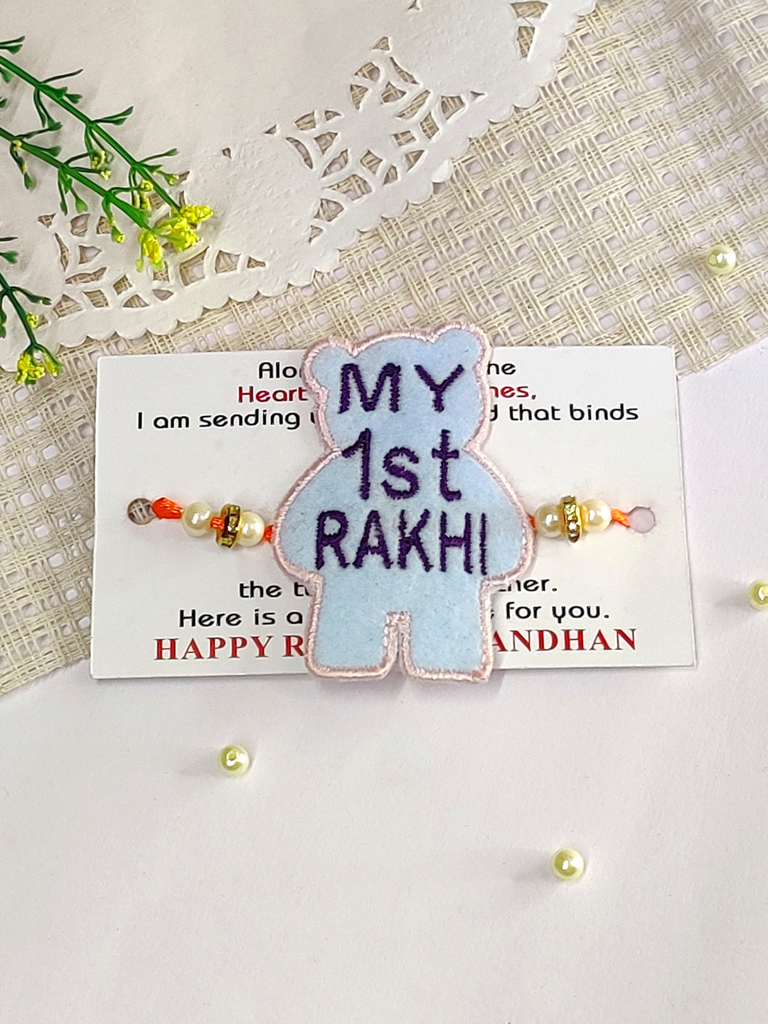The Magic Wand Teddy Bear Applique My First Rakhi -Blue