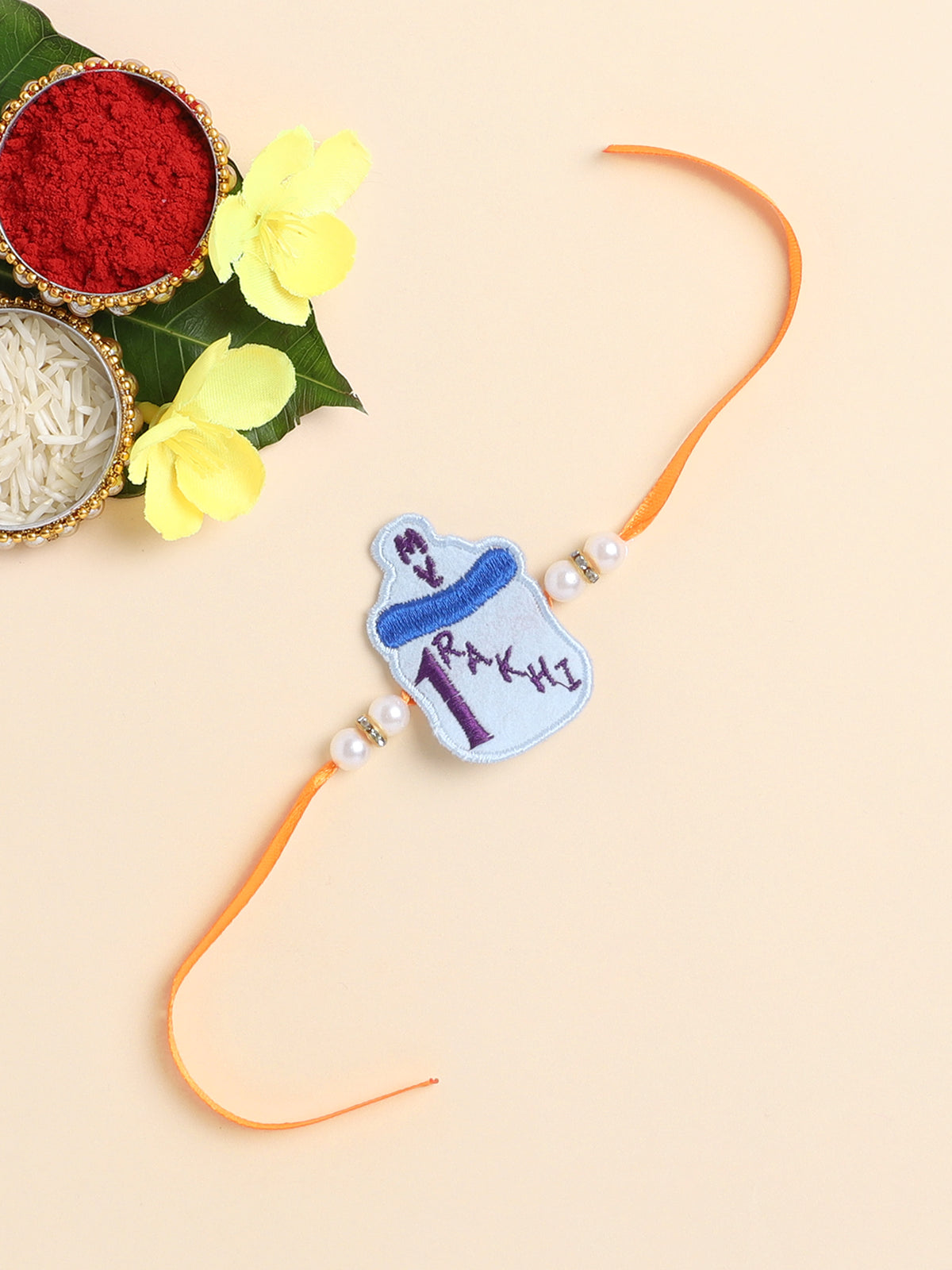The Magic Wand Trendy Milk Bottle Applique My First Rakhi -Blue