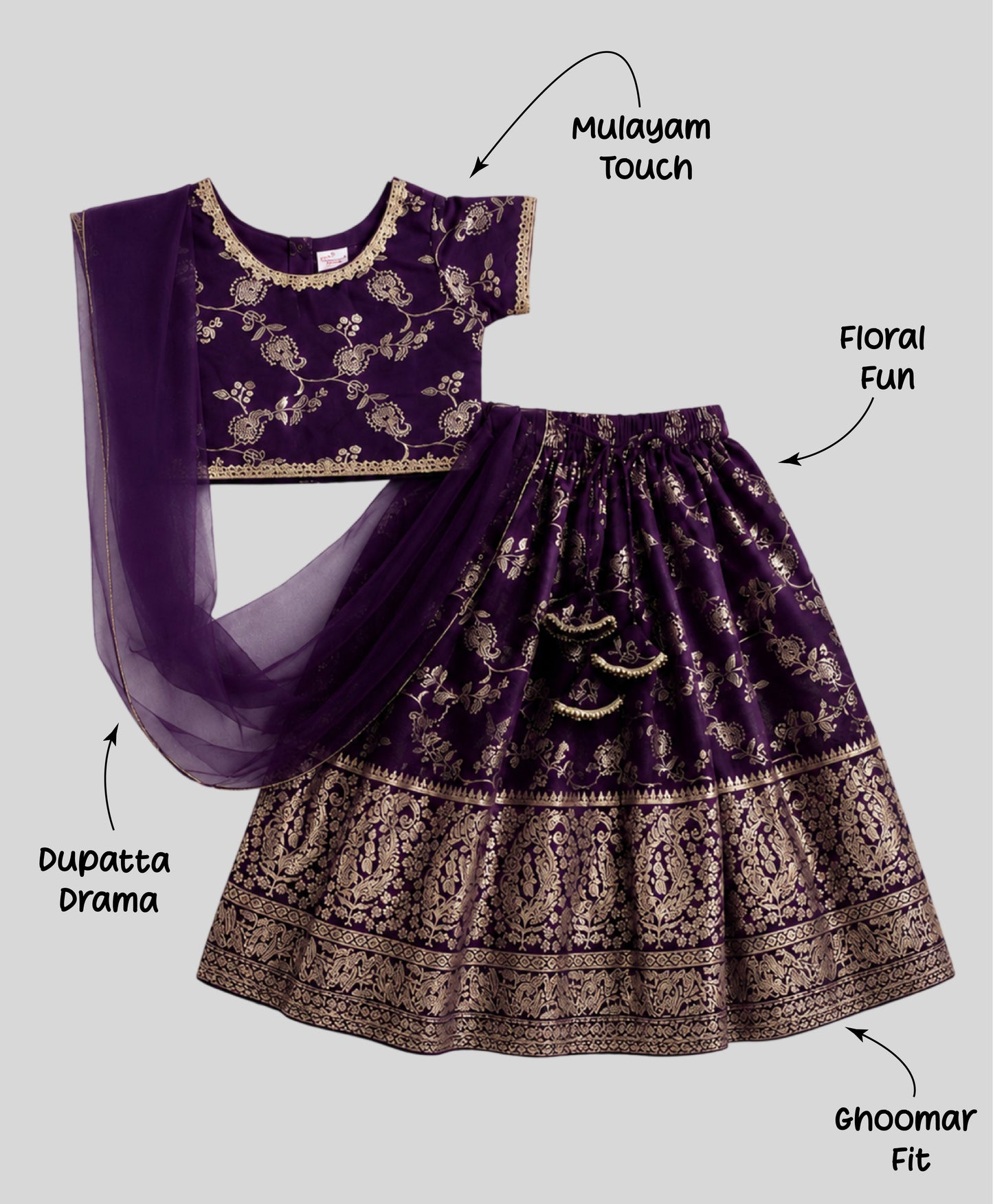 The Magic Wand Jacquard Woven Half Sleeve Floral Printed Laced Lehenga Choli With Dupatta Set - Purple
