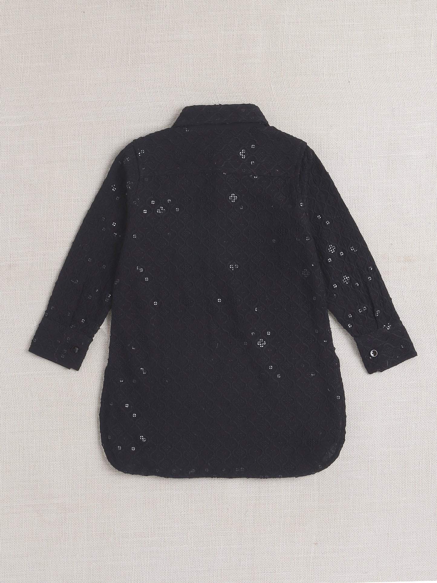 Rayon Full Sleeves Ethnic Embroidered Sequins Embellished Pathani Kurta & Pyjama Set - Black