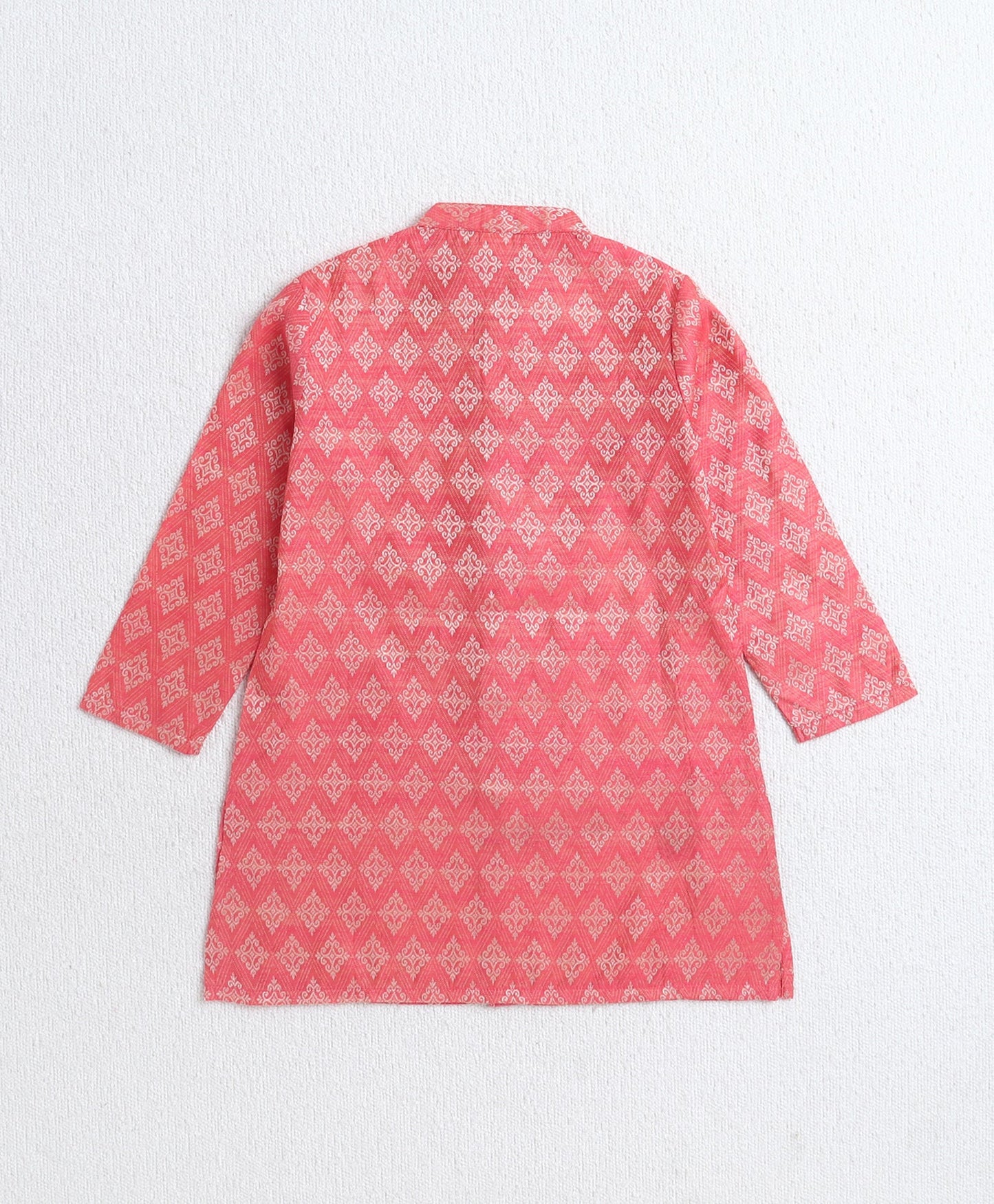 The Magic Wand Woven Full Sleeves AII Over Printed Kurta and Pyjama Set- Peach