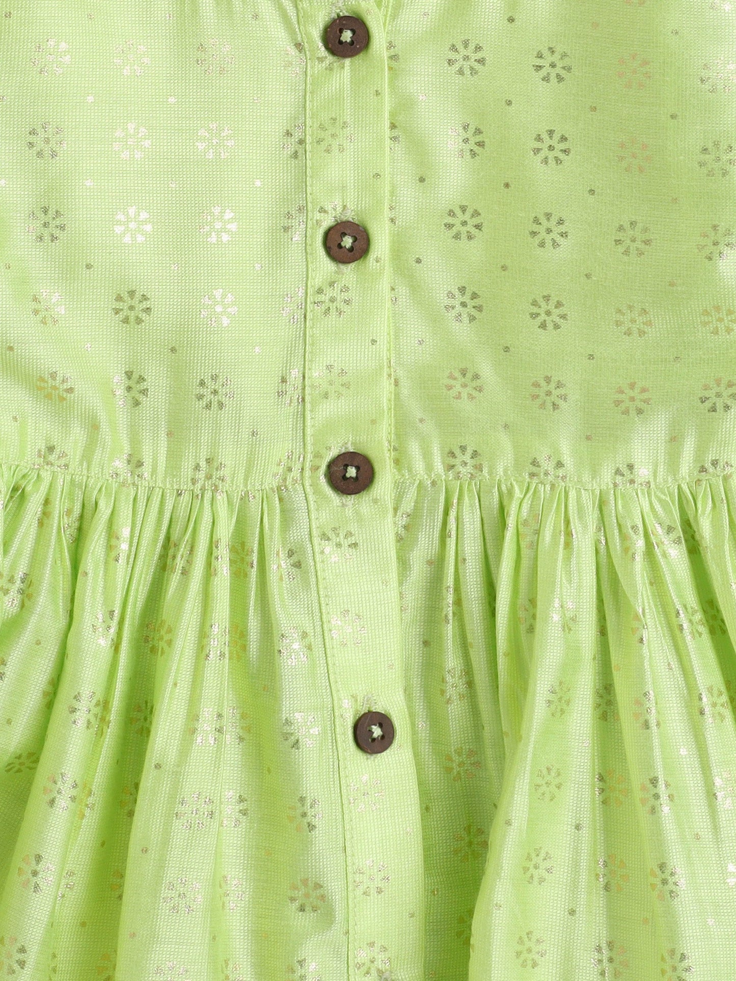 Jacquard Three Fourth Sleeves Floral Foil Printed Kurta & Coordinating Salwar Set - Green