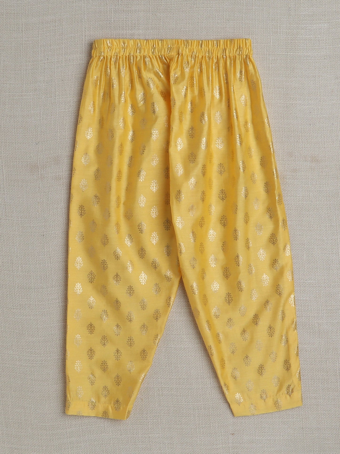 Half Sleeves Lace Embellished Floral Motif Foil Printed Coordinating Kurta & Salwar Set - Yellow