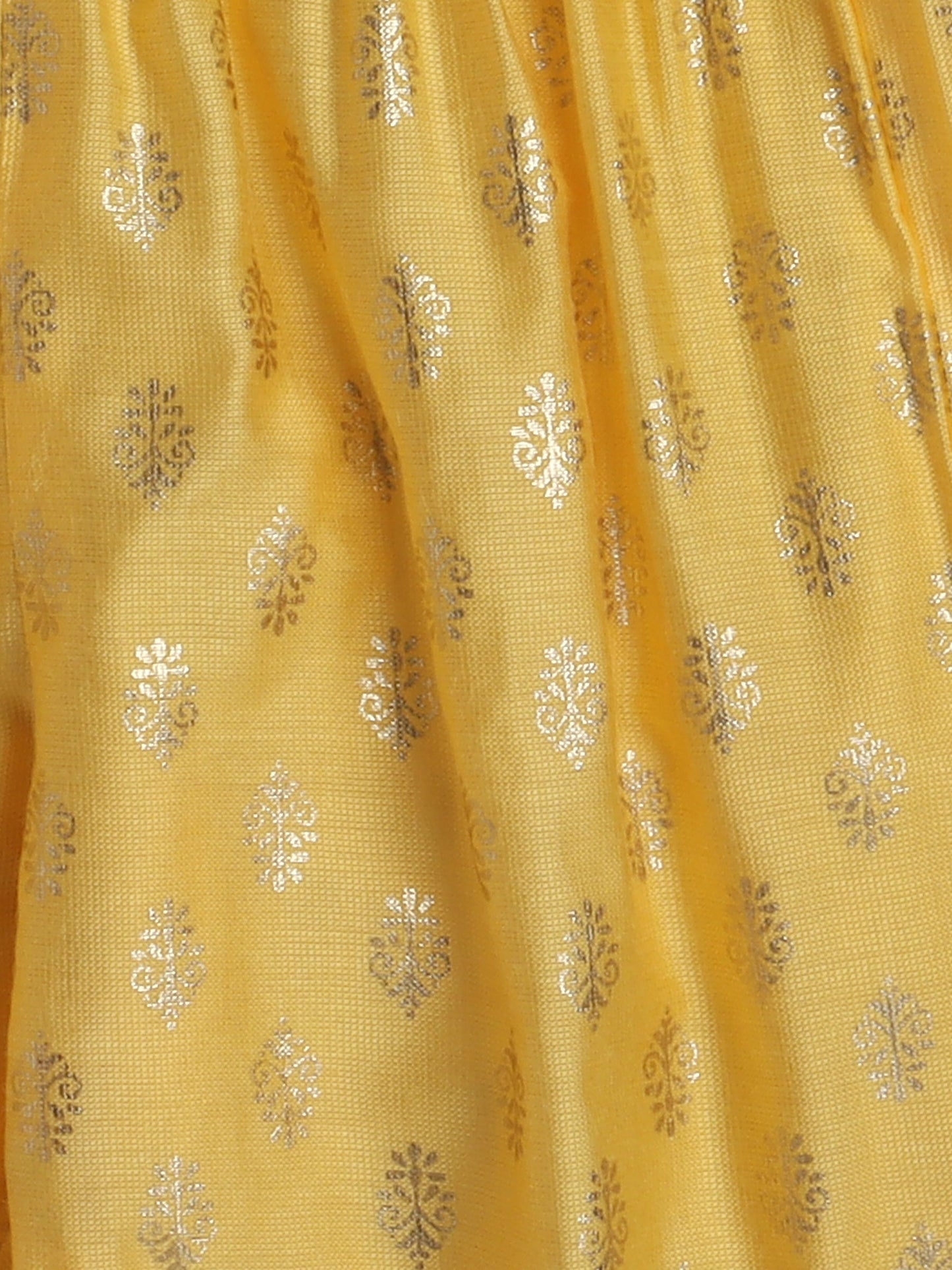 Half Sleeves Lace Embellished Floral Motif Foil Printed Coordinating Kurta & Salwar Set - Yellow