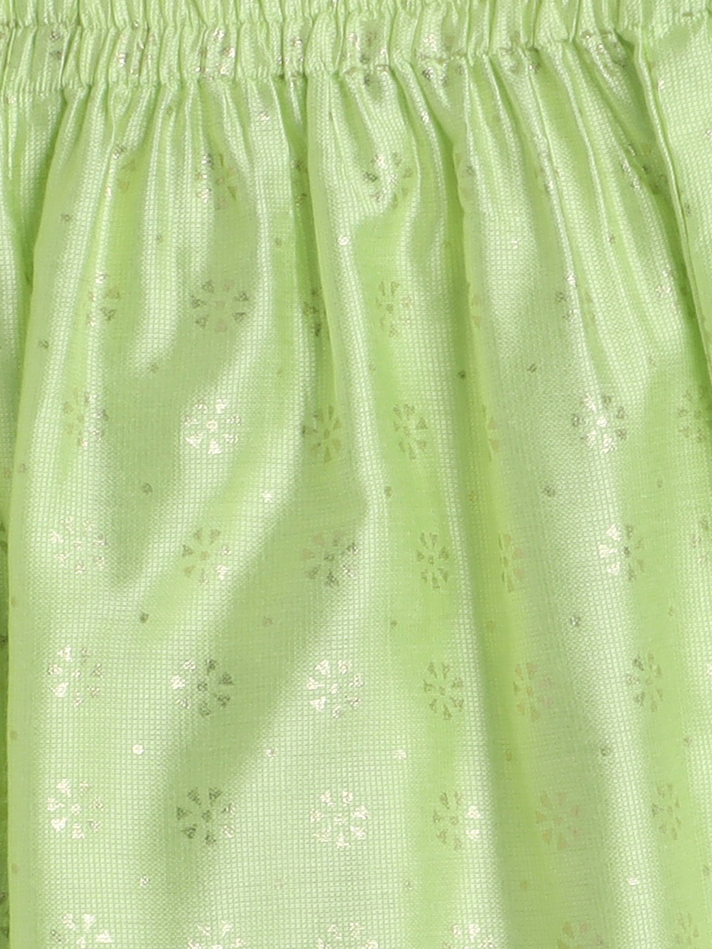 Half Sleeves Lace Embellished Floral Motif Foil Printed Coordinating Kurta & Salwar Set - Green