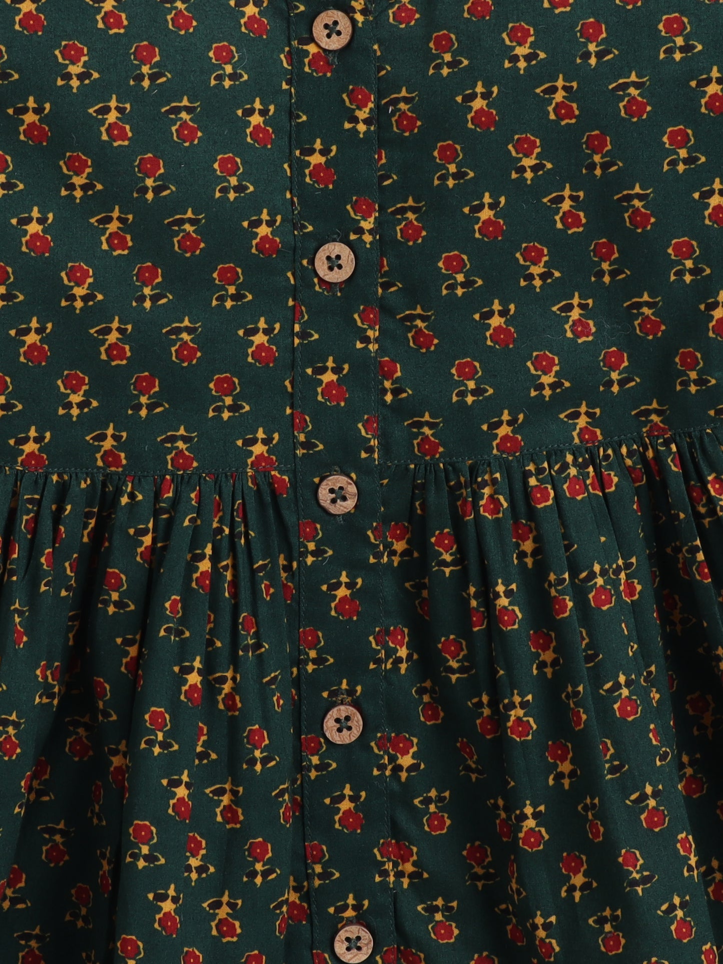 3/4th Sleeves Cotton Floral Printed Gathered Top & Pant Set Green