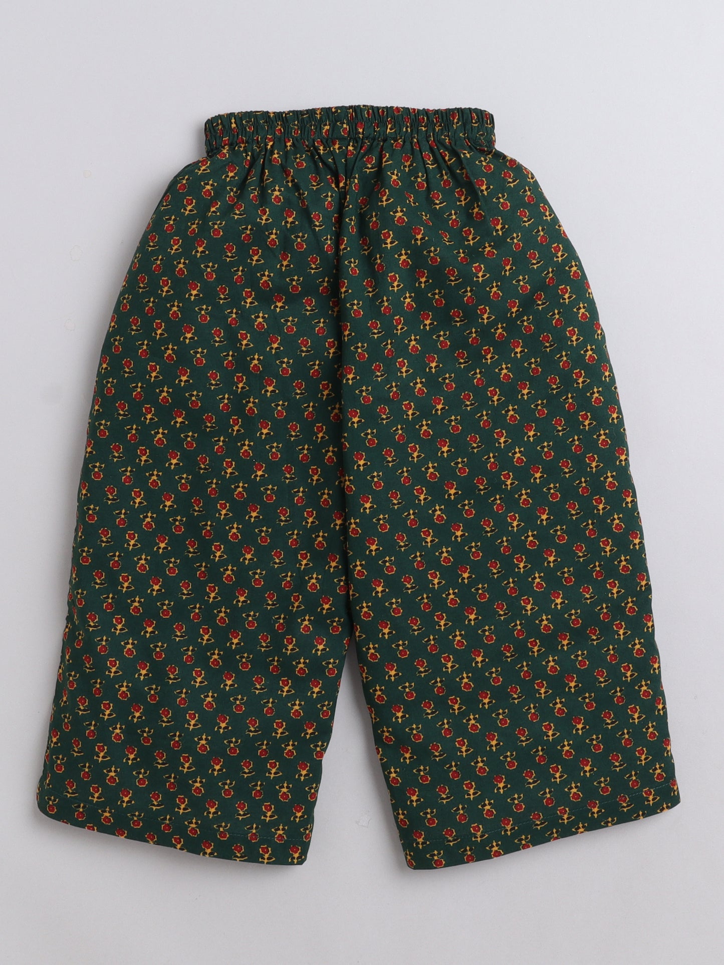 3/4th Sleeves Cotton Floral Printed Gathered Top & Pant Set Green