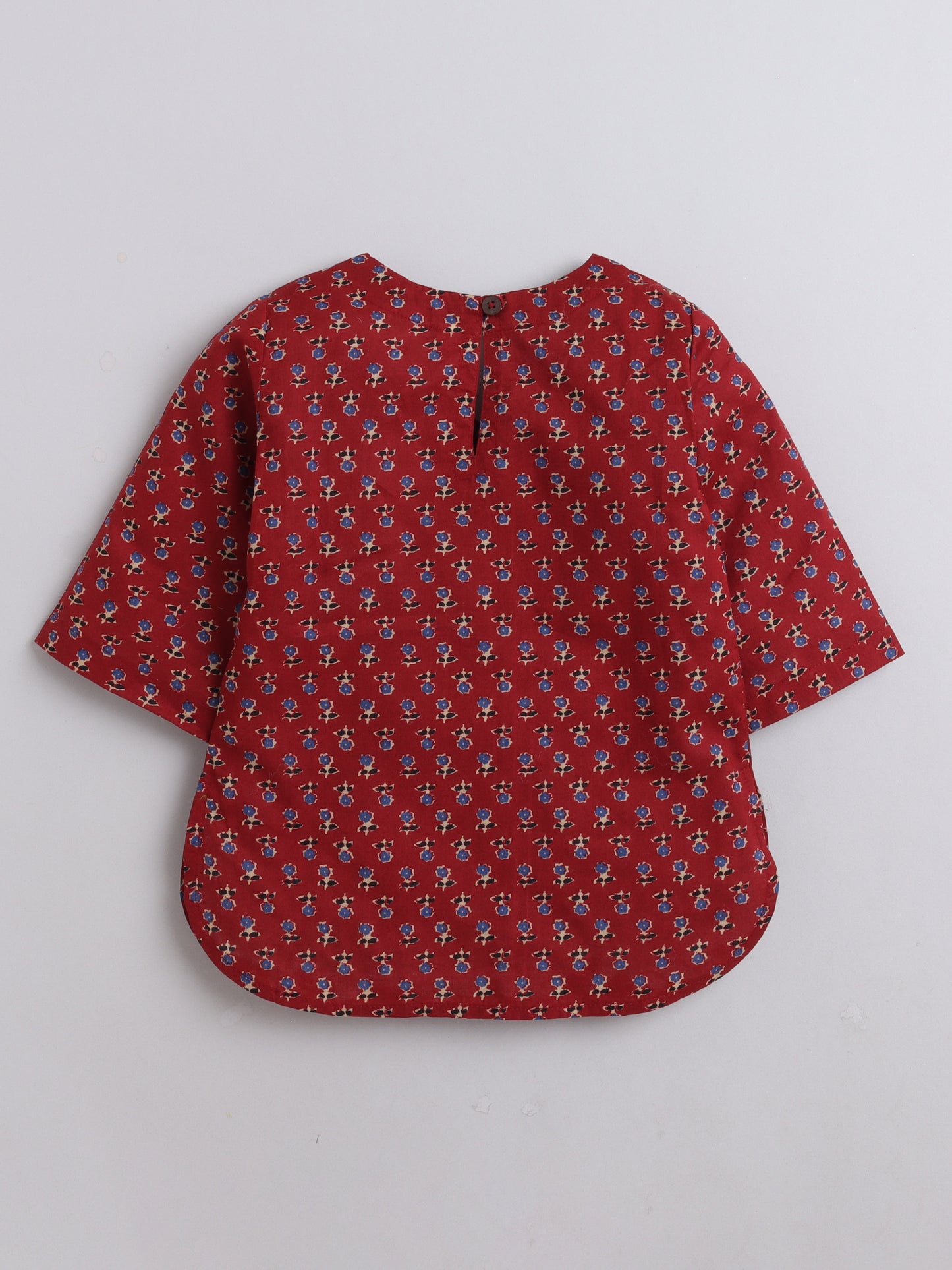 3/4th Sleeves Cotton Floral Printed Top With Pant Lounge Wear Set Maroon