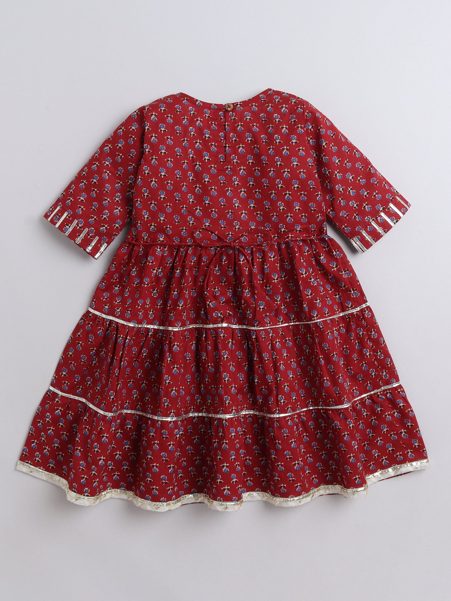 The Magic Wand Three Forth Sleeve Floral Printed Dress-Maroon