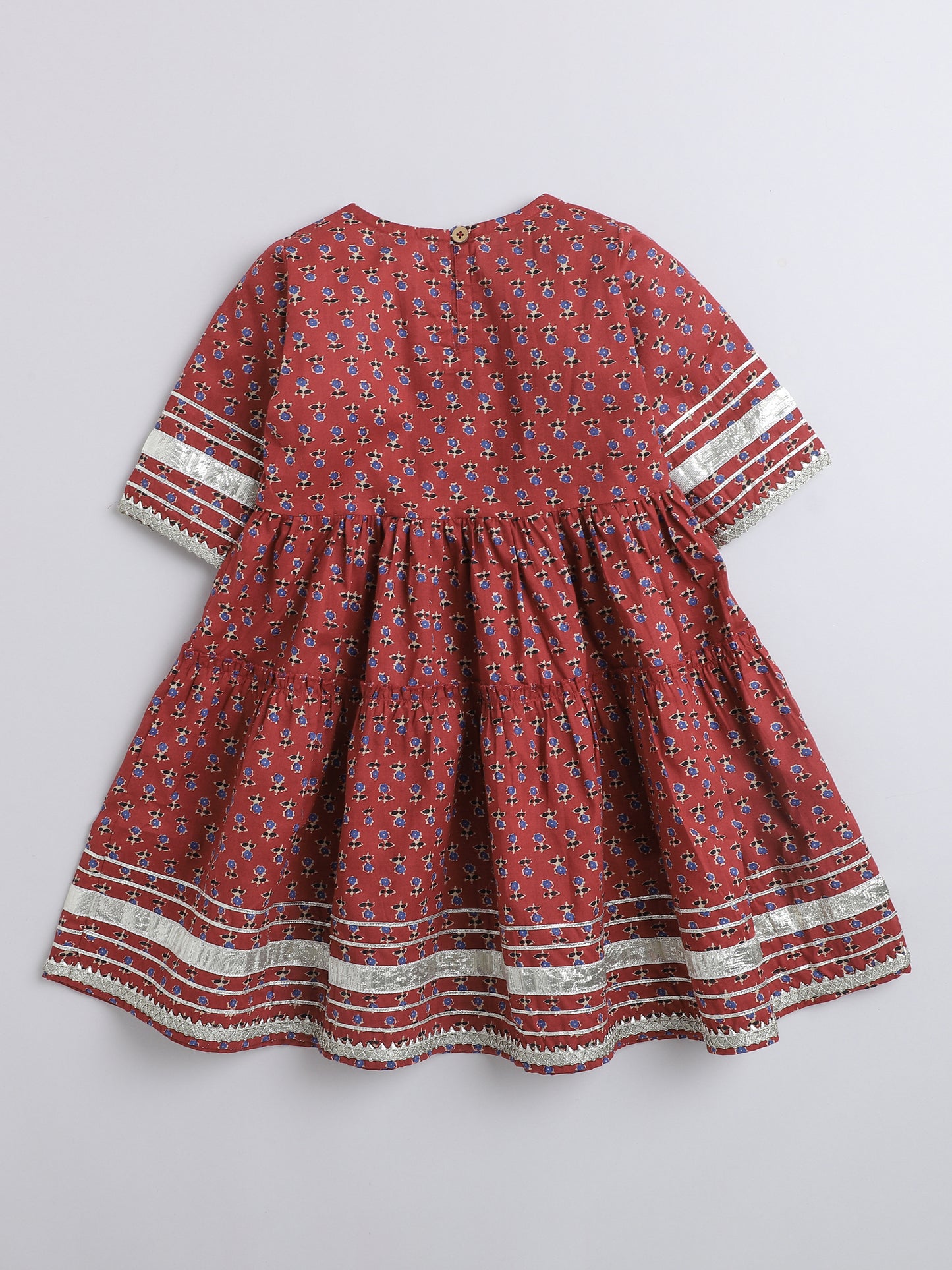 The Magic wand Elbow Sleeve Floral Printed Dress-Maroon