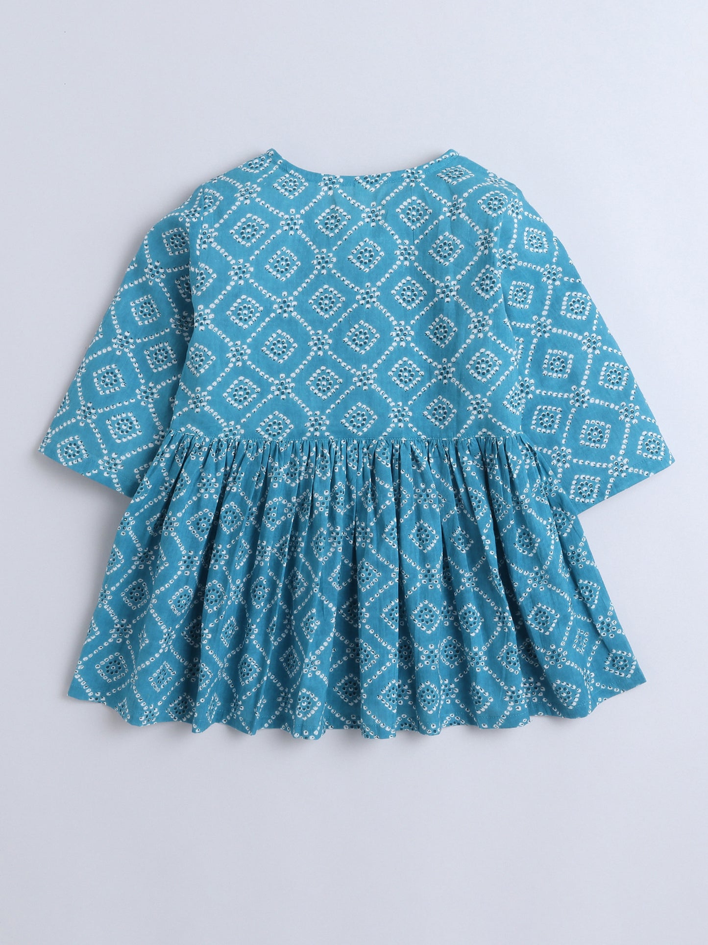 3/4th Sleeves Cotton Floral Printed Gathered Top & Pant Set Teal