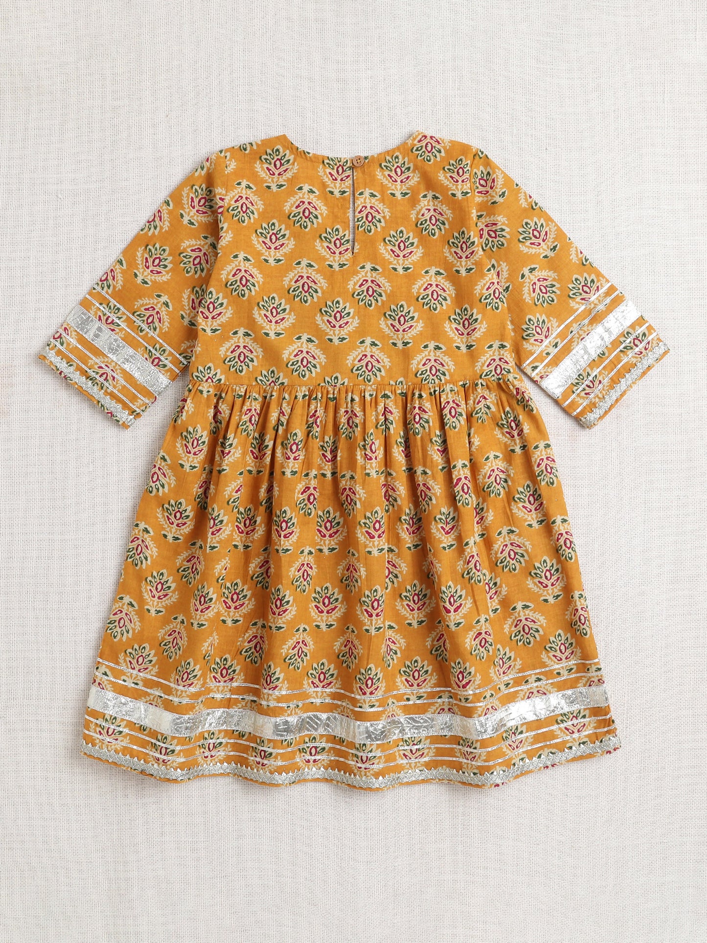 The Magic Wand 3/4 Sleeve Floral Printed Kurta Set-Mustard