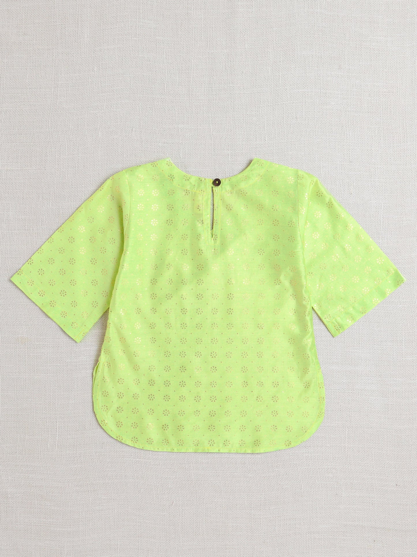 Half Sleeves Foil Print Top and Pant Set- Green