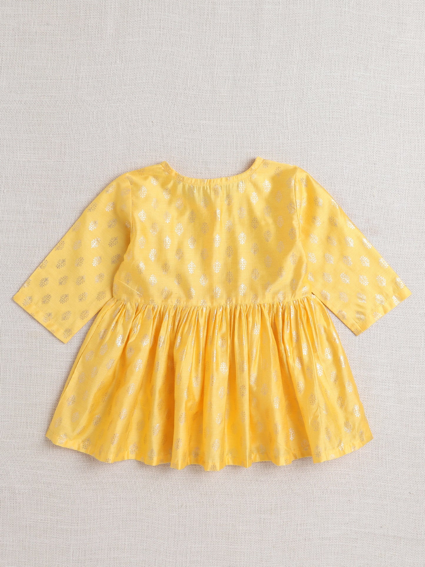 Half Sleeves Foil Print Top and Pant Set- Yellow