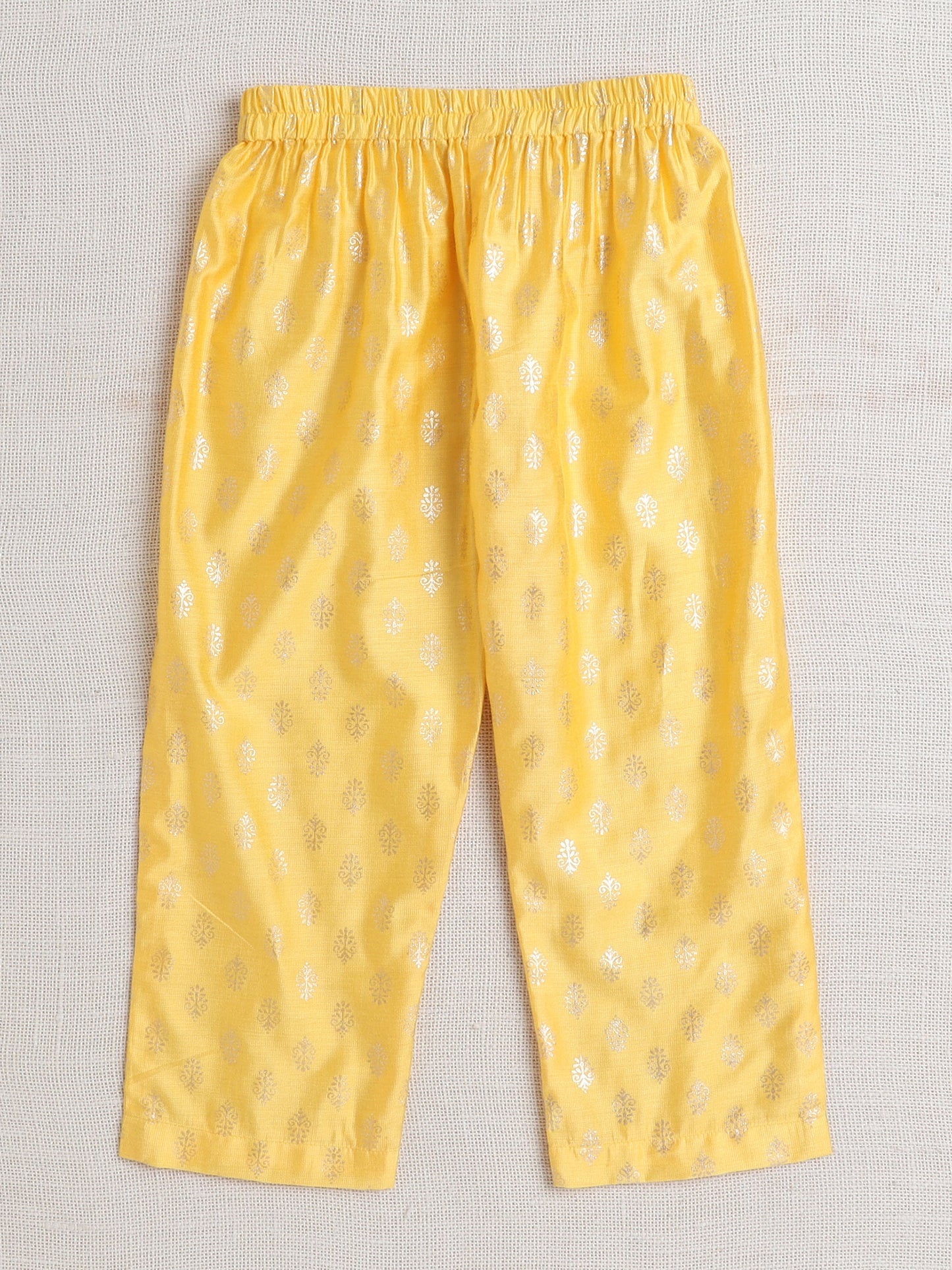 Half Sleeves Foil Print Top and Pant Set- Yellow