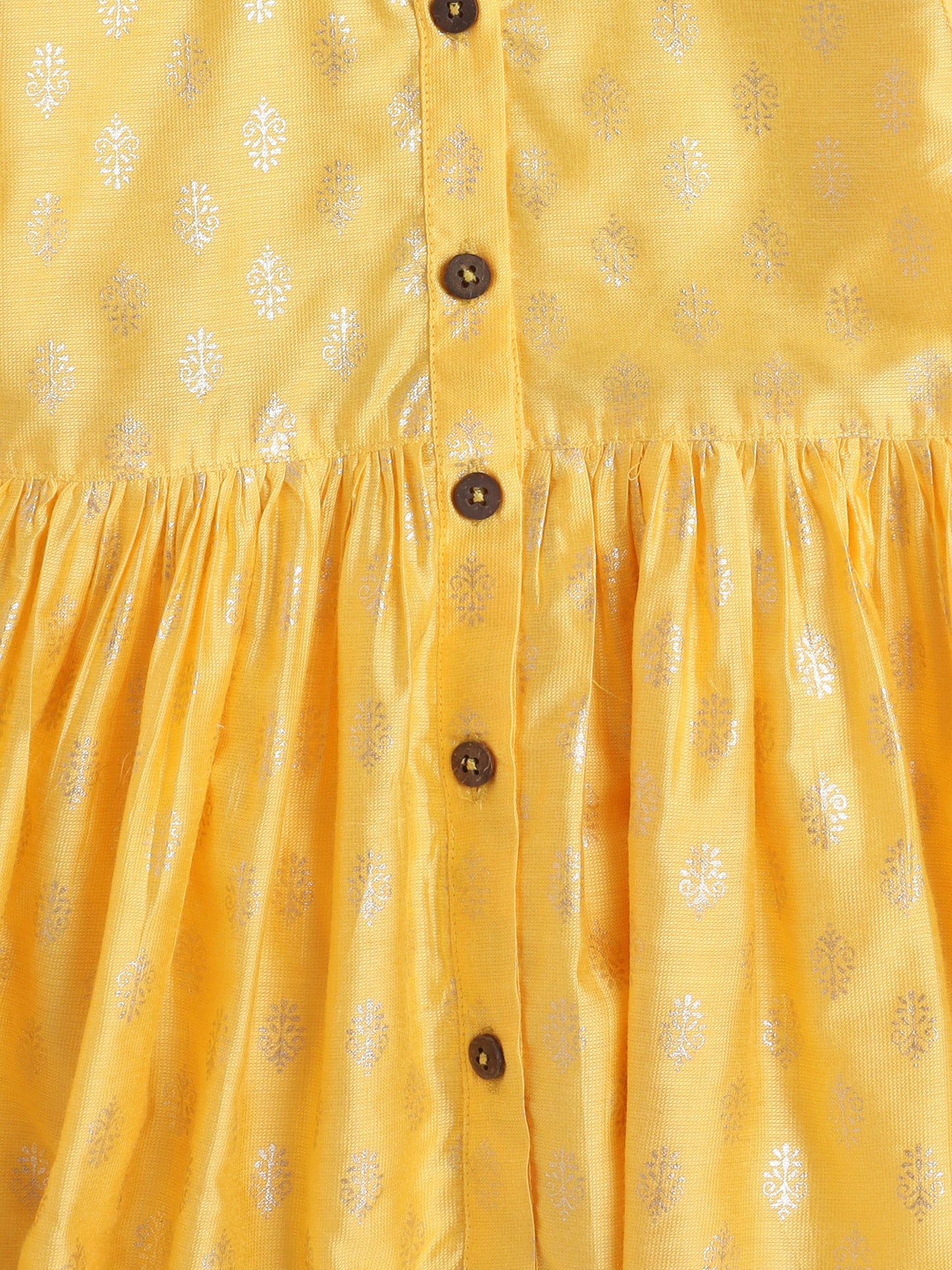 Half Sleeves Foil Print Top and Pant Set- Yellow