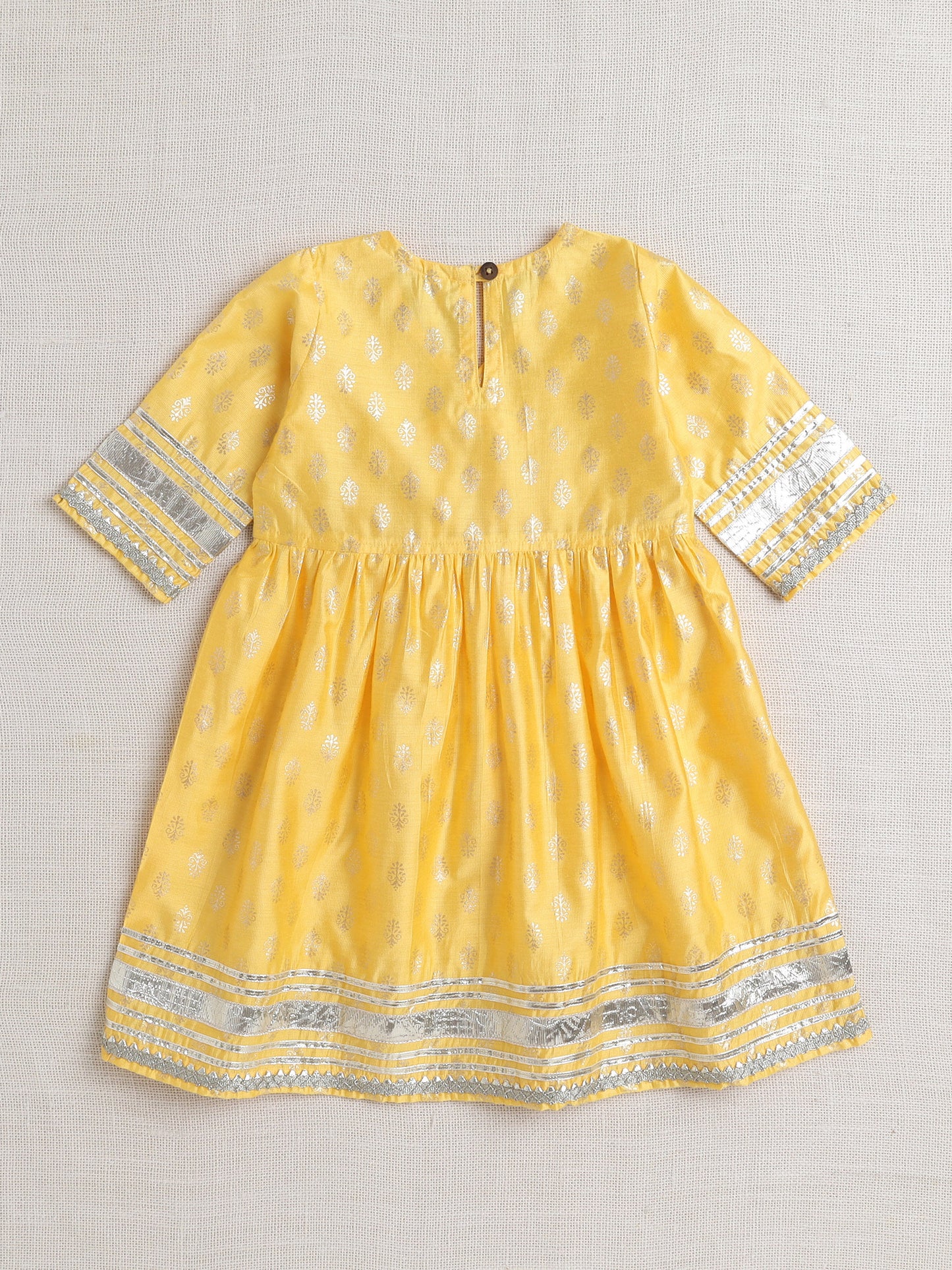 Half Sleeves Embellished Alia Cut with Gota Lace Kurta Set- Yellow