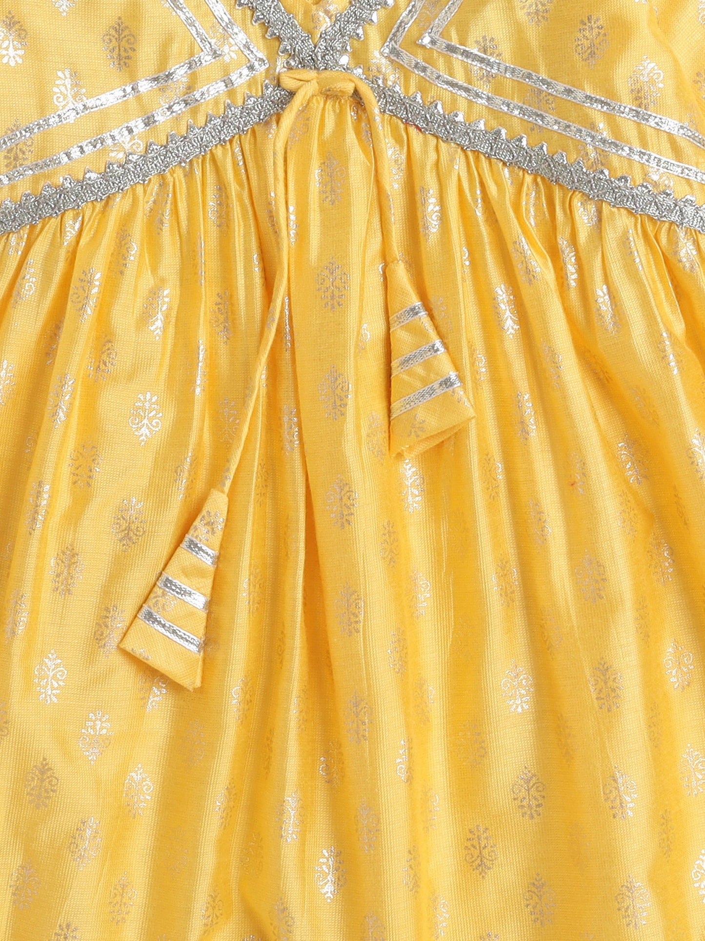 Half Sleeves Embellished Alia Cut with Gota Lace Kurta Set- Yellow