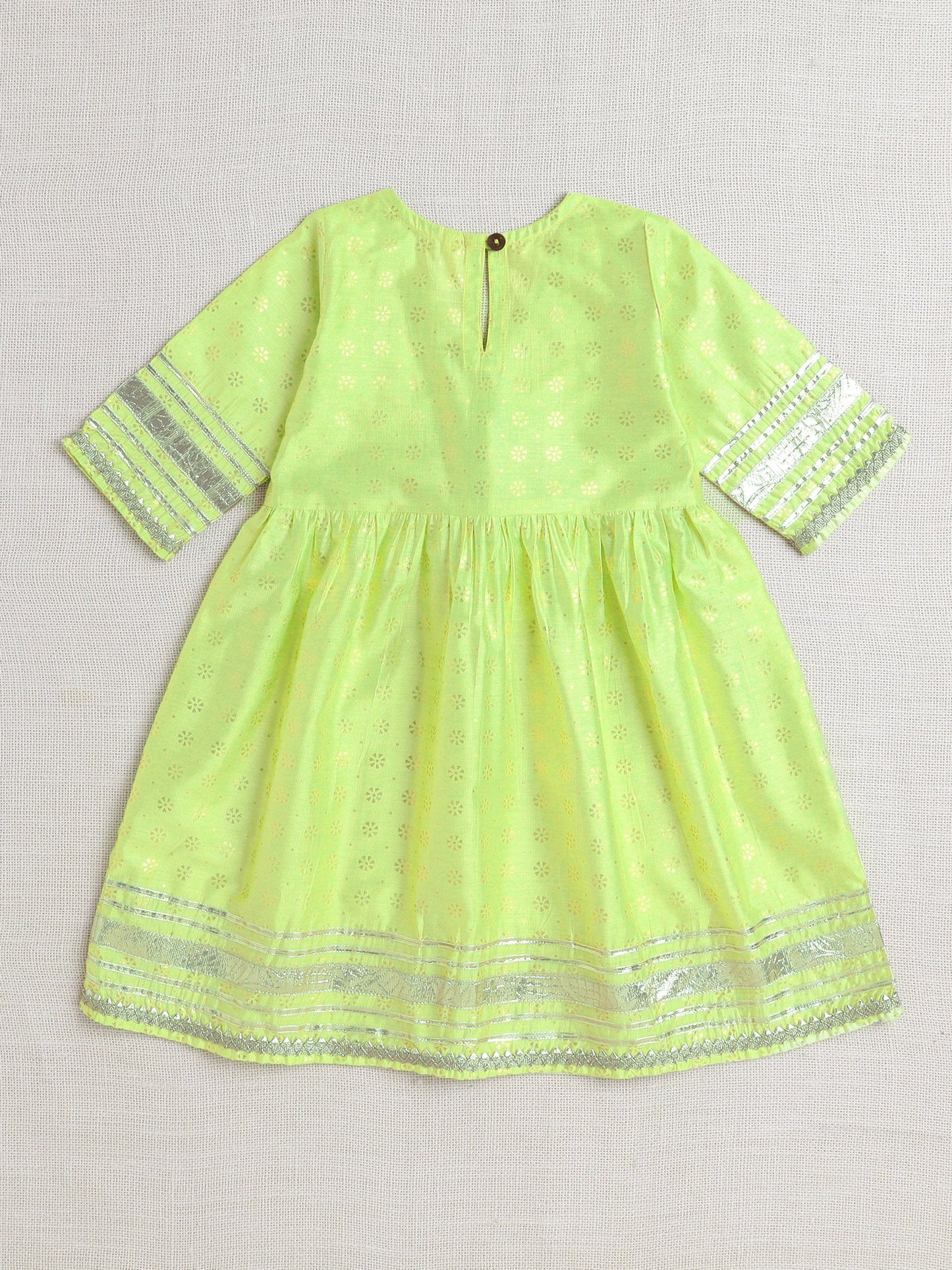 Half Sleeves Lace Embellished Floral Motif Foil Printed Coordinating Kurta & Salwar Set - Green