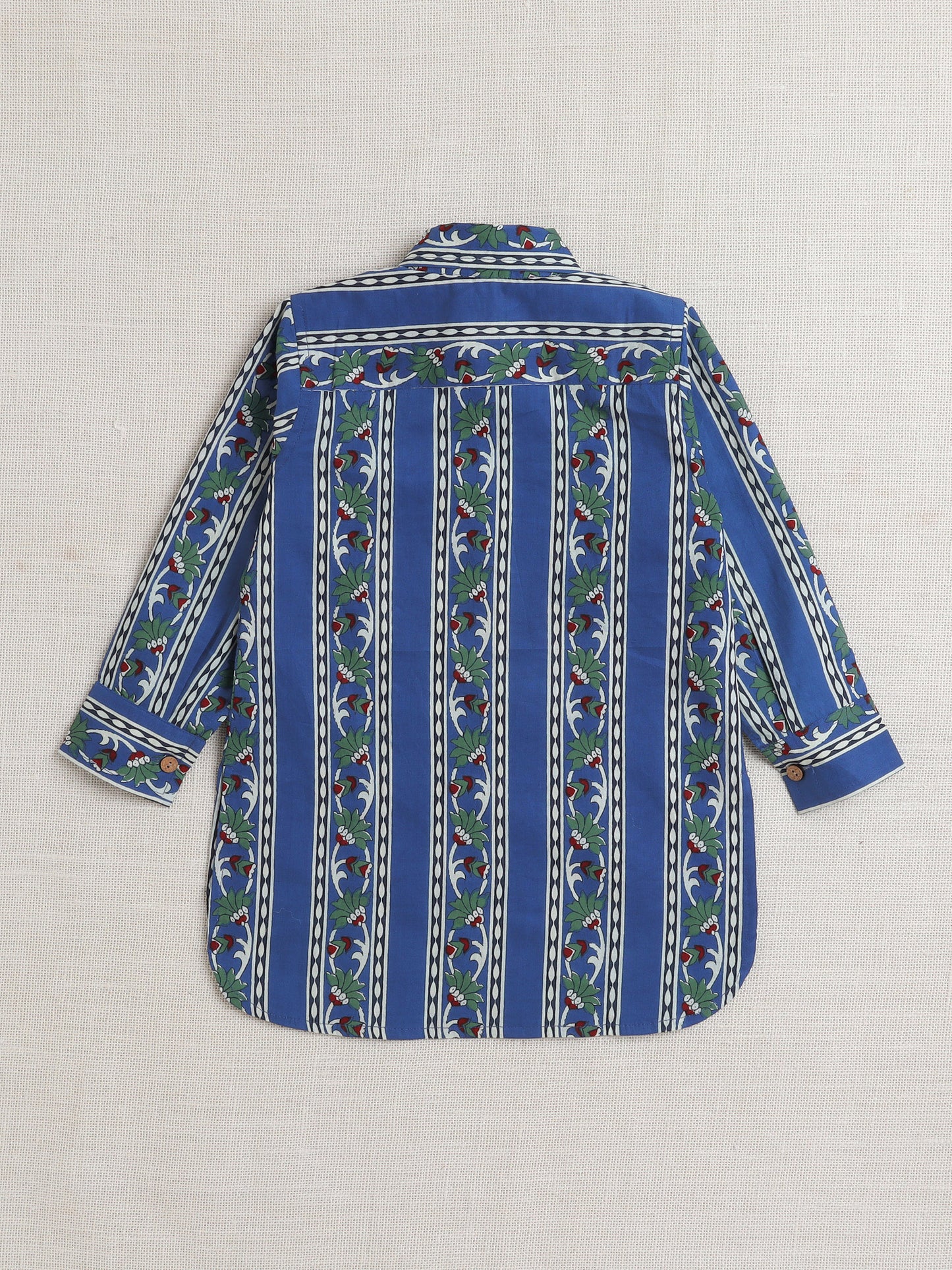 Full Sleeves Floral Print Pathani Set - Navy Blue