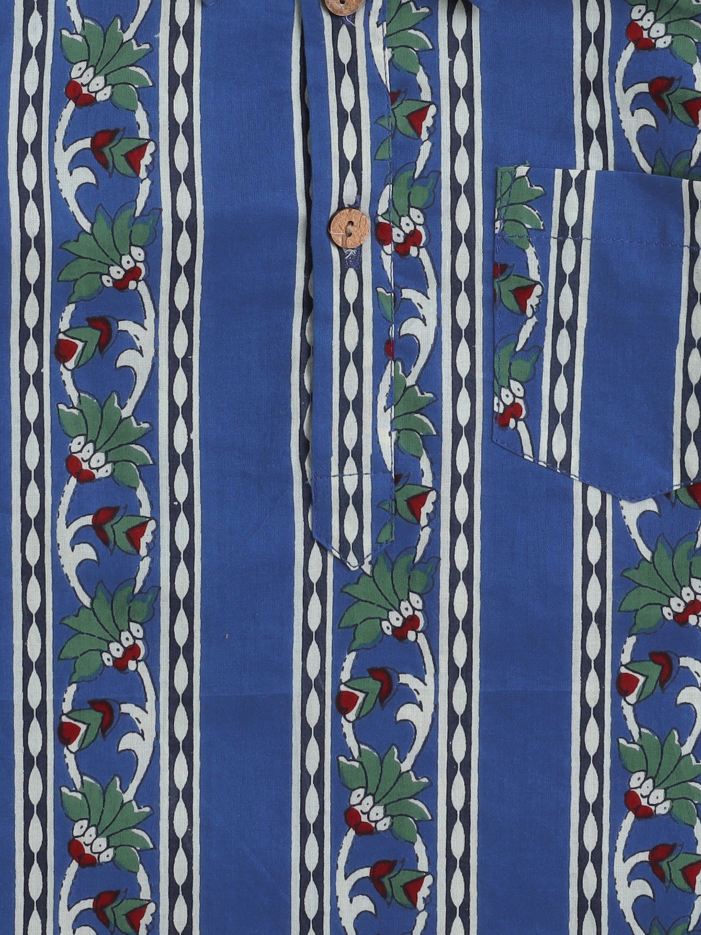 Full Sleeves Floral Print Pathani Set - Navy Blue