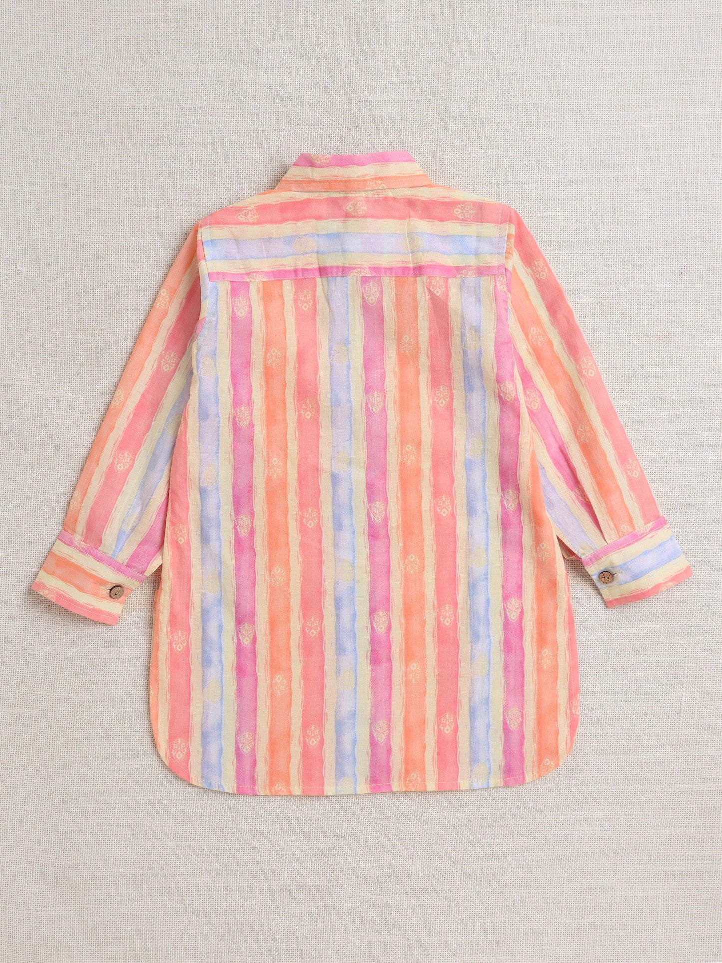 Full Sleeves Stripe Print Pathani Set - Peach