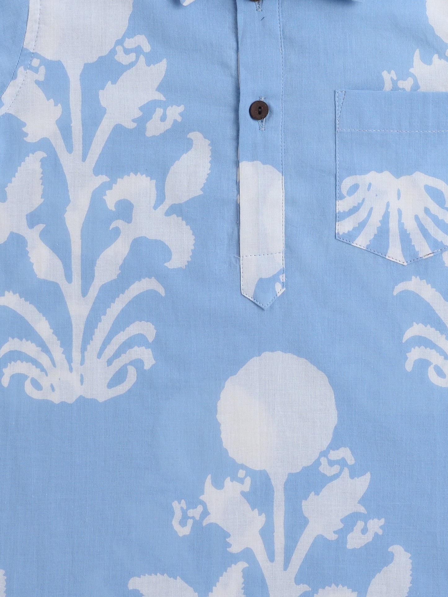 Full Sleeves Floral Print Kurta with Solid Pant - Blue