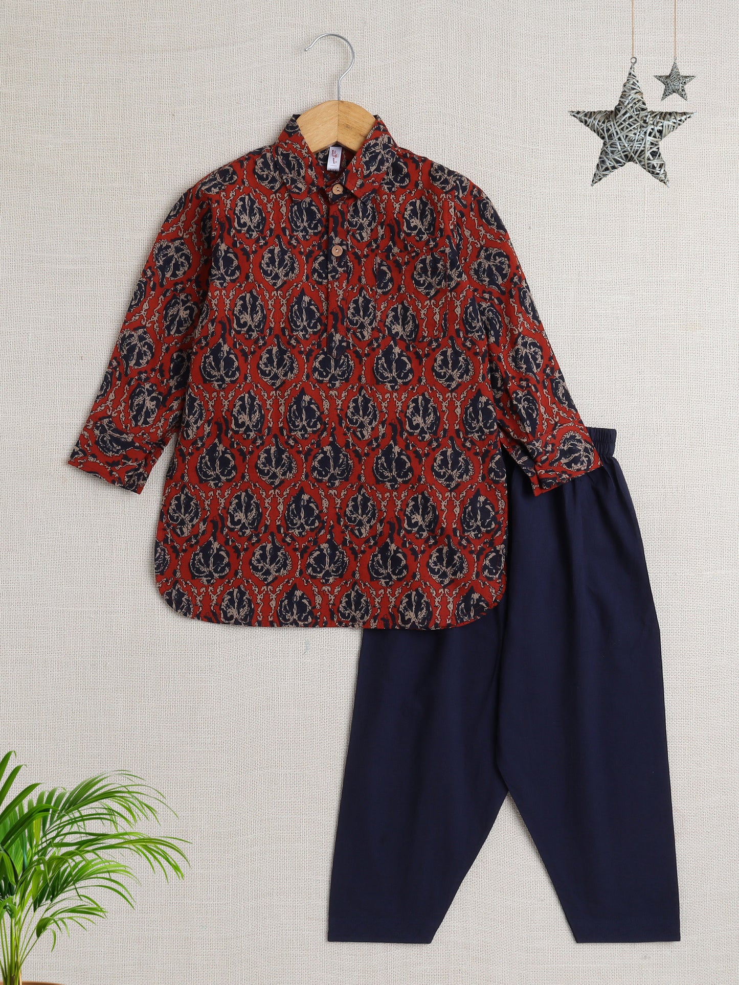 Full Sleeves Stripe Print Kurta Patiala Set- Maroon