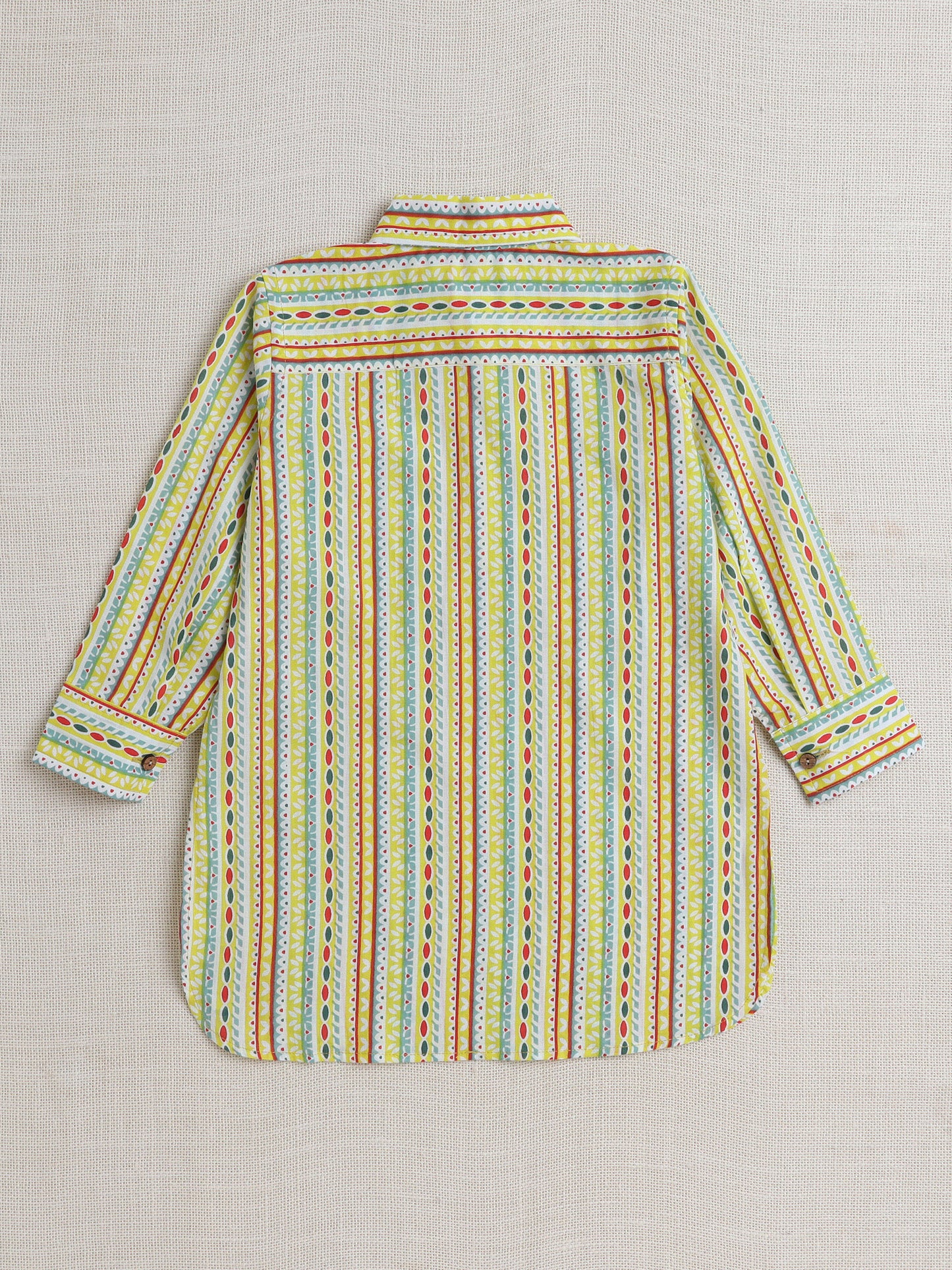 Full Sleeves Stripe Print Kurta Patiala Set- Green