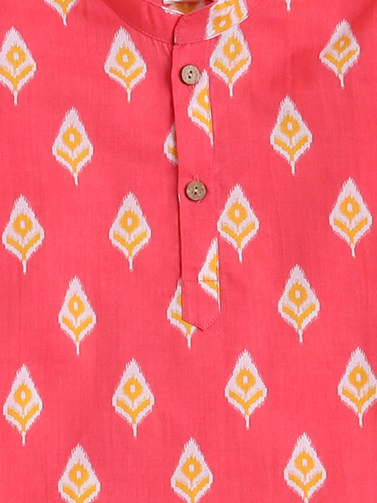Full Sleeves Ikat Printed Kurta With Pyjama Set - Coral